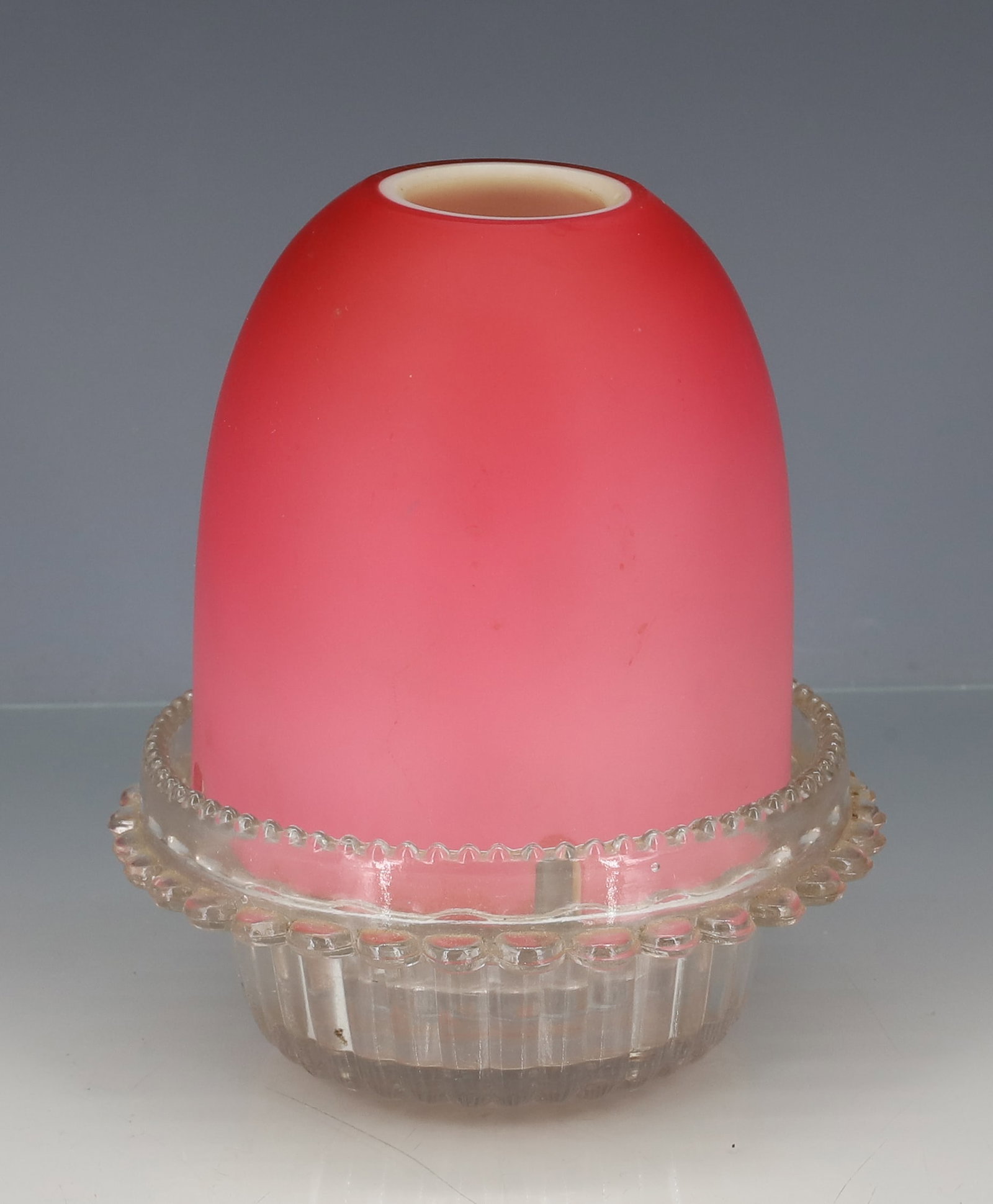 ENGLISH CLARKE'S FAIRY LAMP: CASED ROSE COLOR SHADE, INSERT AND BASE 4 1/2" PLEASE READ CAREFULLY - ITEMS MUST BE PAID FOR THROUGH LIVE AUCTIONEERS OR WITH CASH OR CHECK IN PERSON - Terms for Purchasing and Shipping of Auction It