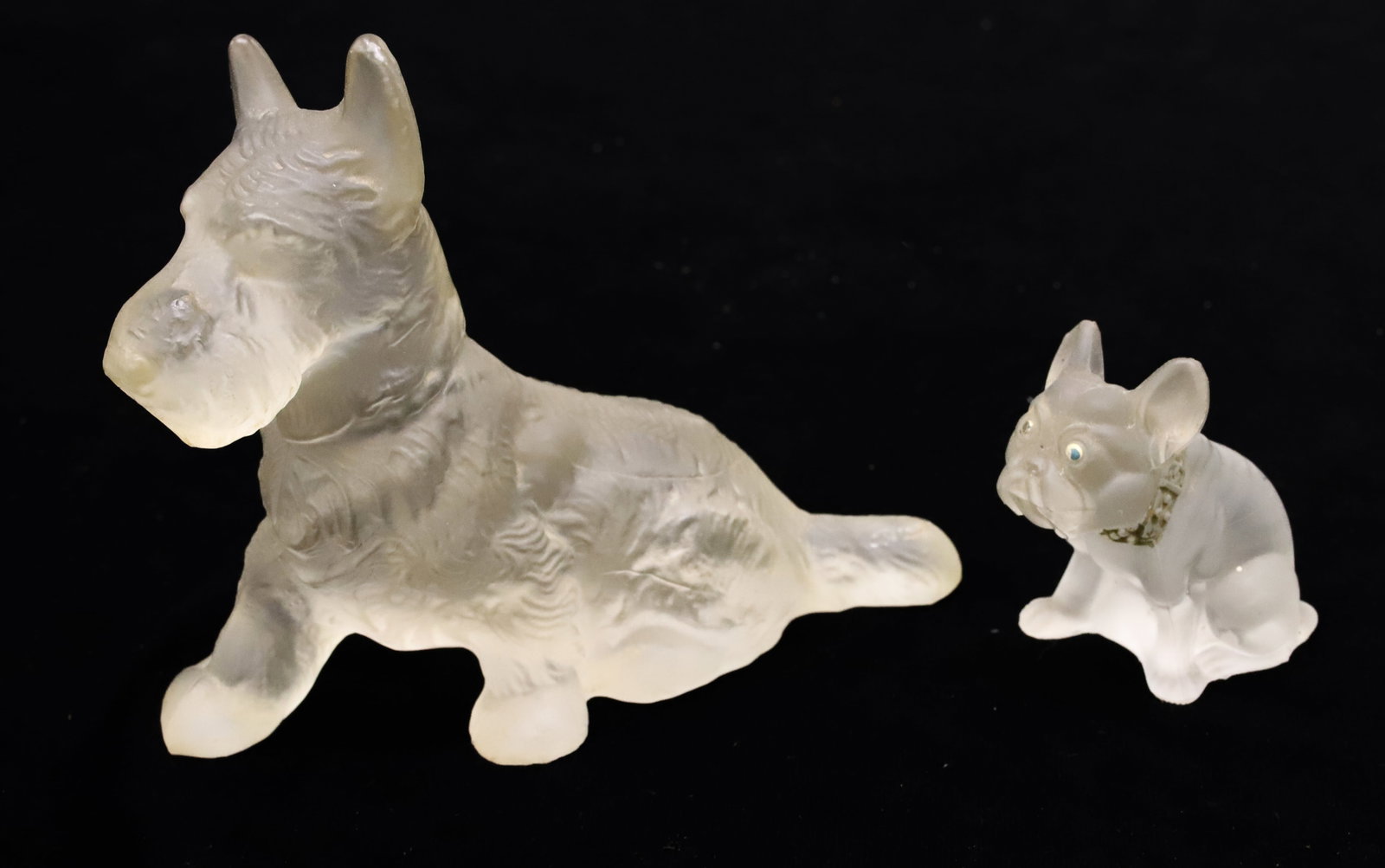 (2) PRESSED GLASS DORFLINGER FIGURINES: FRENCH BULLDOG WITH COLLAR, SCOTTIE DOG 2 3/4"H, 5"H X 6" PLEASE READ CAREFULLY - ITEMS MUST BE PAID FOR THROUGH LIVE AUCTIONEERS OR WITH CASH OR CHECK IN PERSON - Terms for Purchasing and Shipping of