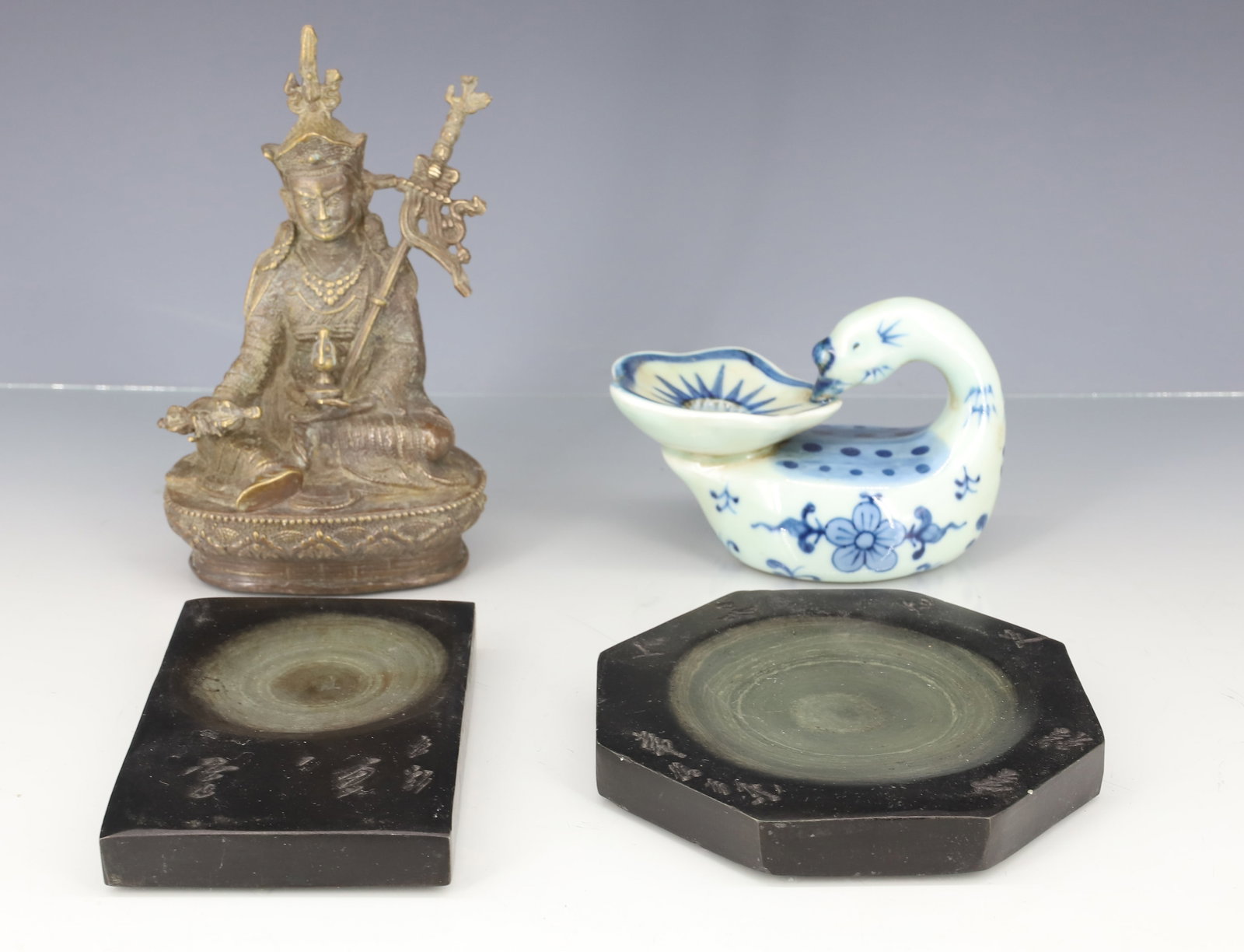 (4) CHINESE INK STONES, INKPOT AND DEITY (1 of 5)