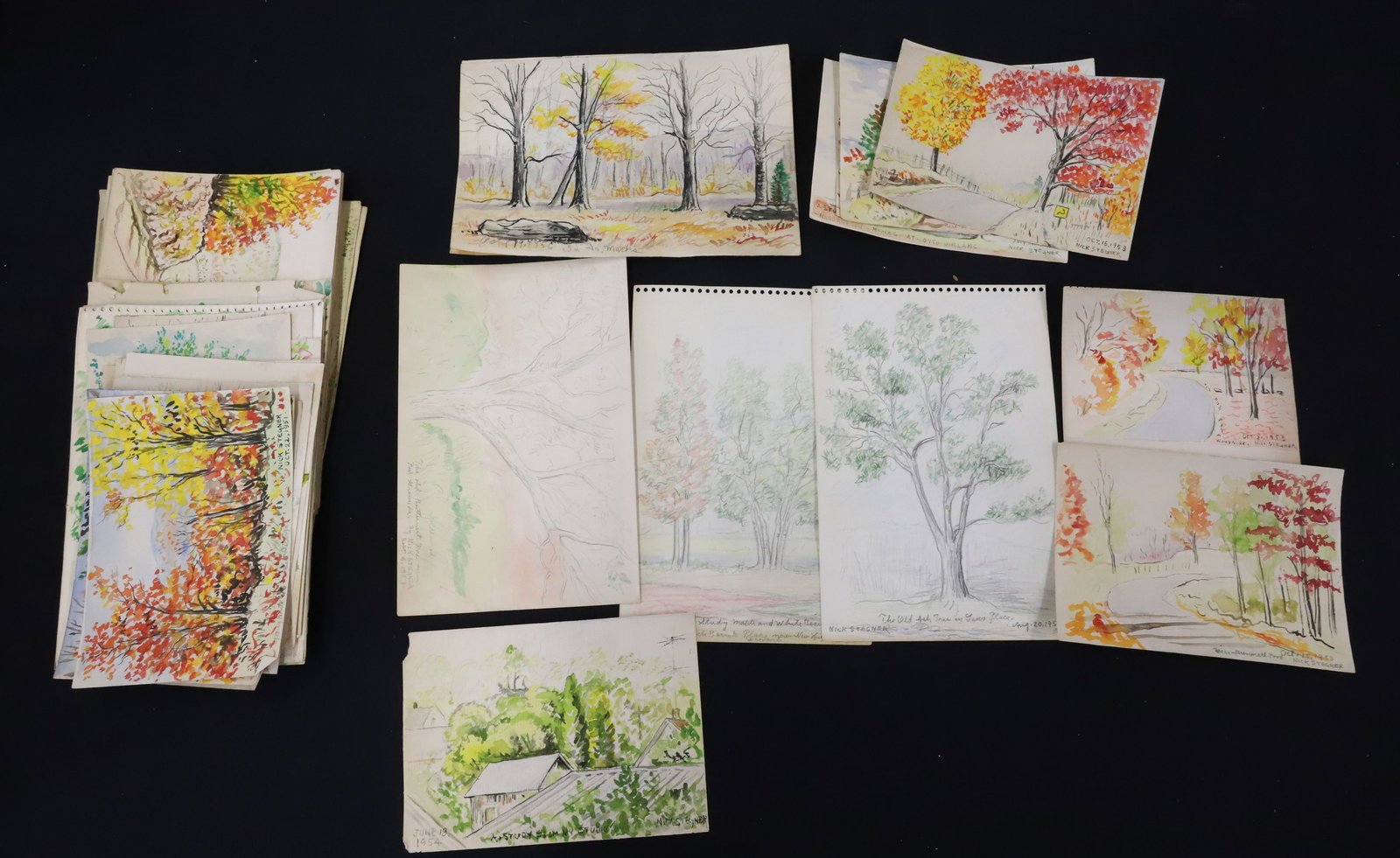 LOT OF VINTAGE SKETCHES / ARTWORK: 1950s BY NICK STEGNER, HONESDALE, PA. LARGEST 9" X 6". PLEASE READ CAREFULLY - ITEMS MUST BE PAID FOR THROUGH LIVE AUCTIONEERS OR WITH CASH OR CHECK IN PERSON - Terms for Purchasing and Shipping of Au