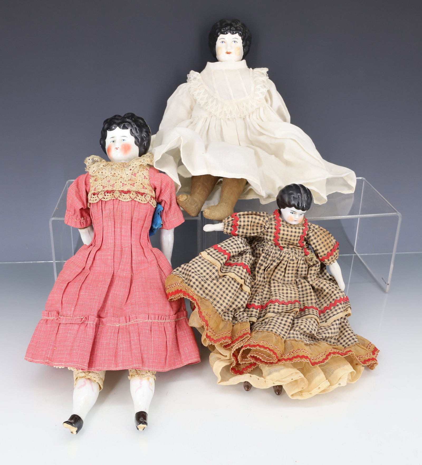 LOT OF (3) PORCELAIN HEAD DOLLS (1 of 5)
