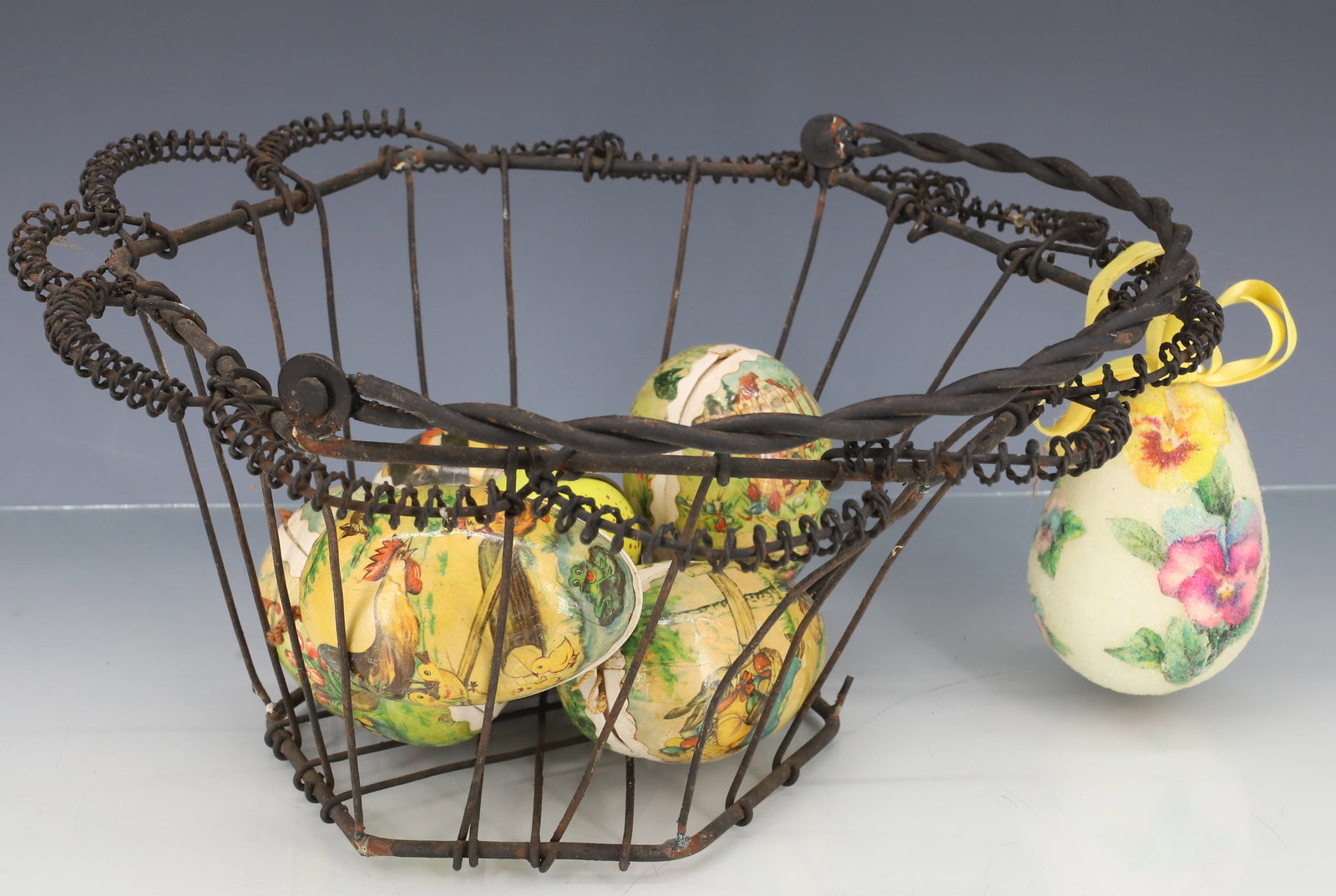METAL WIRE BASKET W/ GERMAN CANDY CONTAINERS (1 of 8)