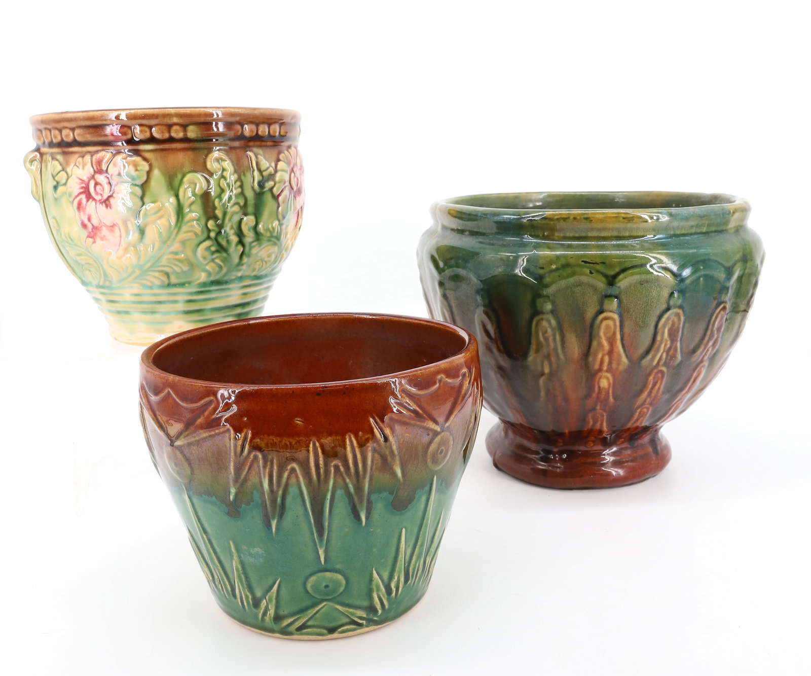 LOT OF (3) POTTERY FLOWER POTS, JARDINIERES (1 of 10)