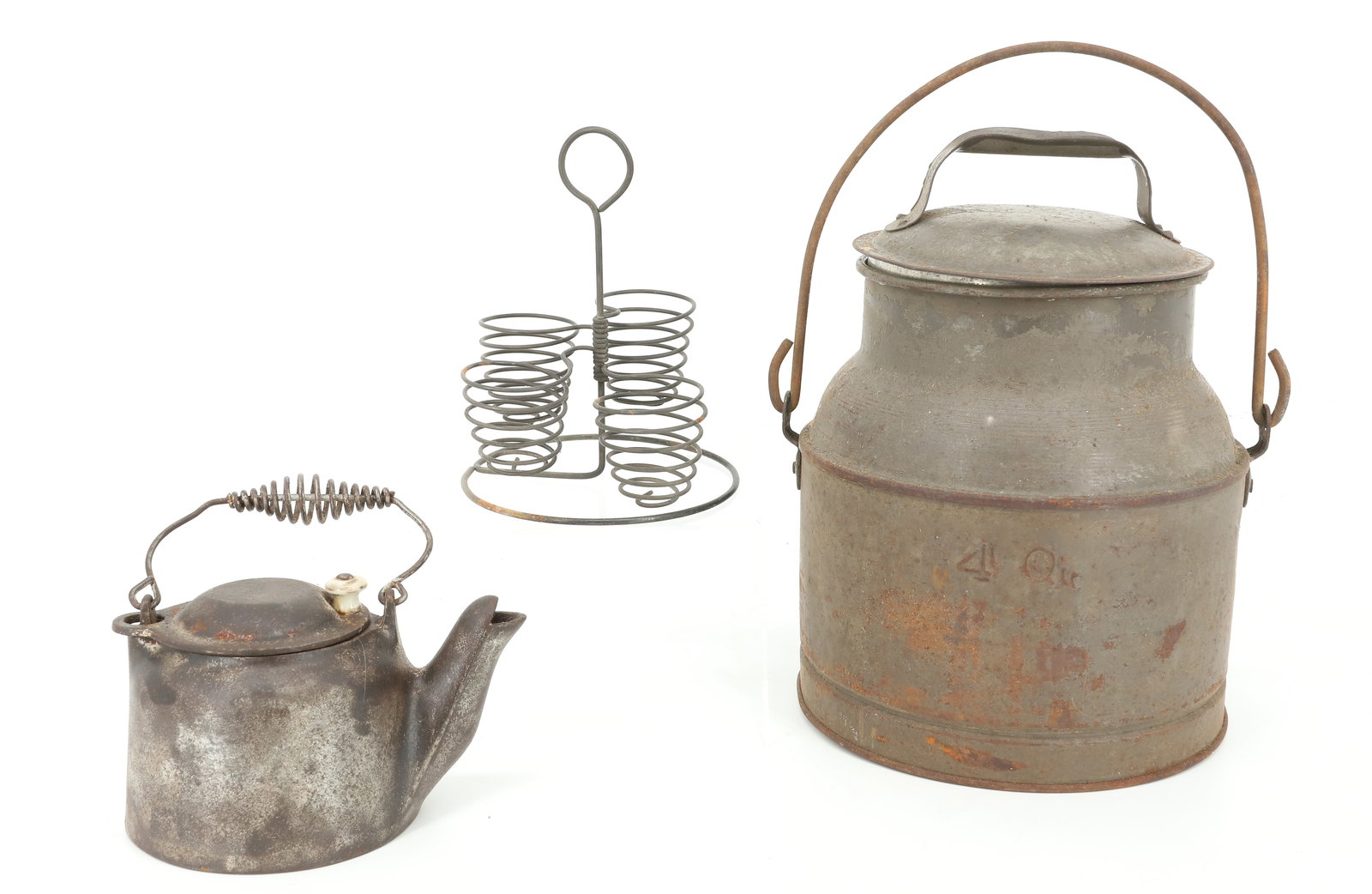 MILK CAN, EGG HOLDER AND MINIATURE KETTLE (1 of 6)