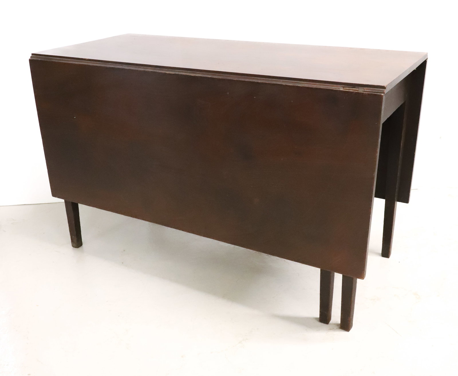 ANTIQUE 19TH C. GATELEG / DROP LEAF TABLE: WALNUT TAPER LEG TABLE WITH TWO LARGE LEAVES. 29" X 46 1/4" X 60". PLEASE READ CAREFULLY - ITEMS MUST BE PAID FOR THROUGH LIVE AUCTIONEERS OR WITH CASH OR CHECK IN PERSON - Terms for Purchasing