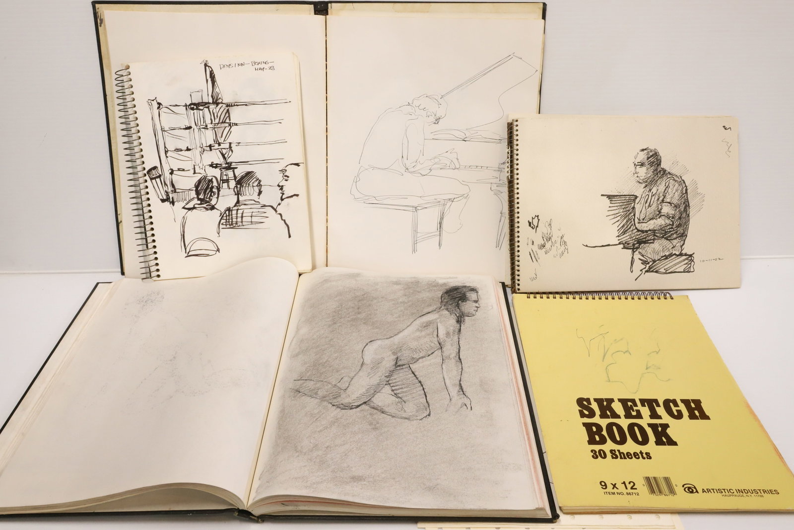 LOT OF ROBERT DONEY DRAWINGS / SKETCHES: GROUPS OF SKETCH BOOKS FEATURING VARIOUS SCENES AND PEOPLE. (MUSICIANS, NUDES, ETC.) PLEASE READ CAREFULLY - ITEMS MUST BE PAID FOR THROUGH LIVE AUCTIONEERS OR WITH CASH OR CHECK IN PERSON - Terms for
