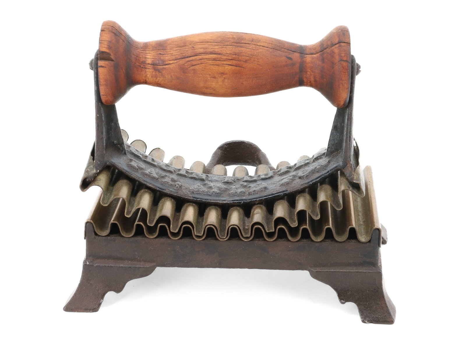 F.B. PEERKINS ROCKER / FLUTER: BRASS AND IRON. PAT. JUNE 18, 1872. 5 1/4" BASE. PLEASE READ CAREFULLY - ITEMS MUST BE PAID FOR THROUGH LIVE AUCTIONEERS OR WITH CASH OR CHECK IN PERSON - Terms for Purchasing and Shipping of Auction