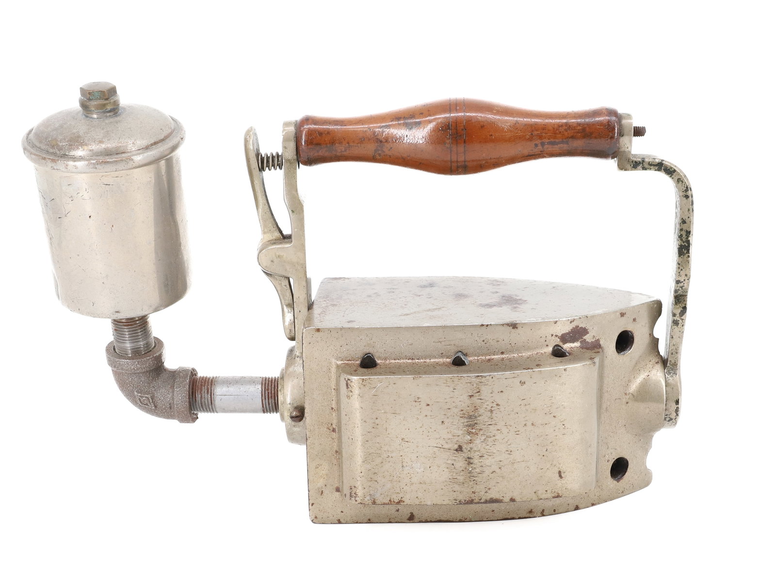 REVOLVING IRON: FLUTER / SMOOTHER GAS IRON. REAR TANK. WOODEN HAND GRIP. 11" TOTAL LENGTH. PLEASE READ CAREFULLY - ITEMS MUST BE PAID FOR THROUGH LIVE AUCTIONEERS OR WITH CASH OR CHECK IN PERSON - Terms for