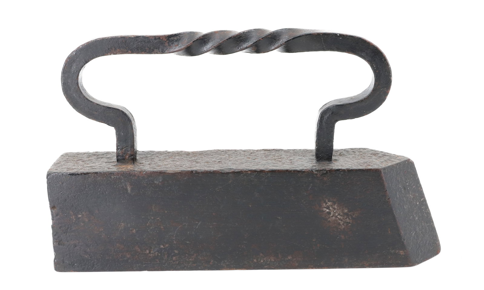 HANDWROUGHT TAILOR HANDLE: LONG, THIN DESIGN WITH TWIST HANDLE. 11 1/2" X 6 1/2" H. PLEASE READ CAREFULLY - ITEMS MUST BE PAID FOR THROUGH LIVE AUCTIONEERS OR WITH CASH OR CHECK IN PERSON - Terms for Purchasing and Shipping of 