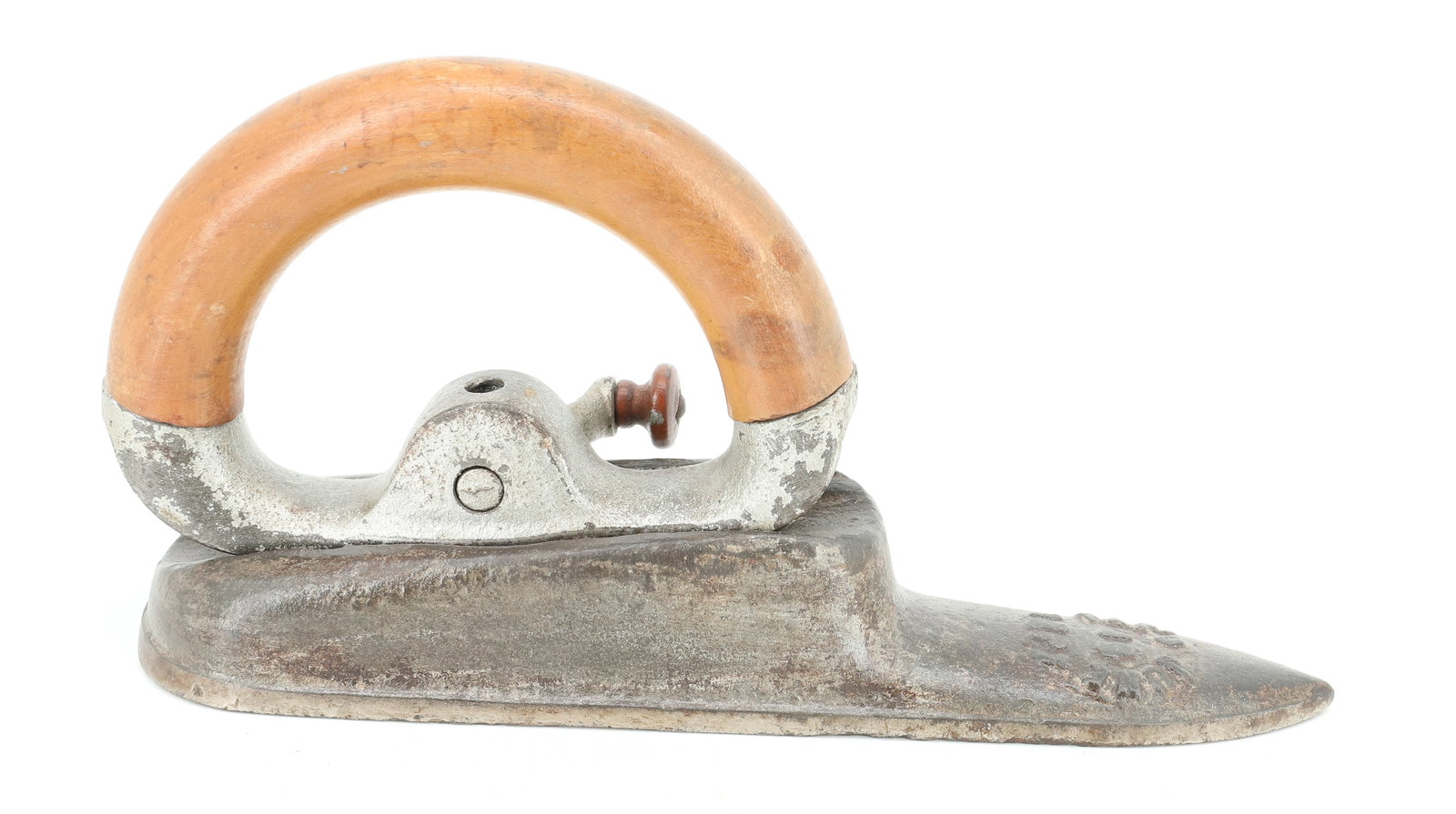 ANTIQUE SLEEVE IRON: GENEVA DUCK. CA. 1897 WITH UNUSUAL LATCH ON HANDLE. 9 1/2" L. PLEASE READ CAREFULLY - ITEMS MUST BE PAID FOR THROUGH LIVE AUCTIONEERS OR WITH CASH OR CHECK IN PERSON - Terms for Purchasing and Shippin