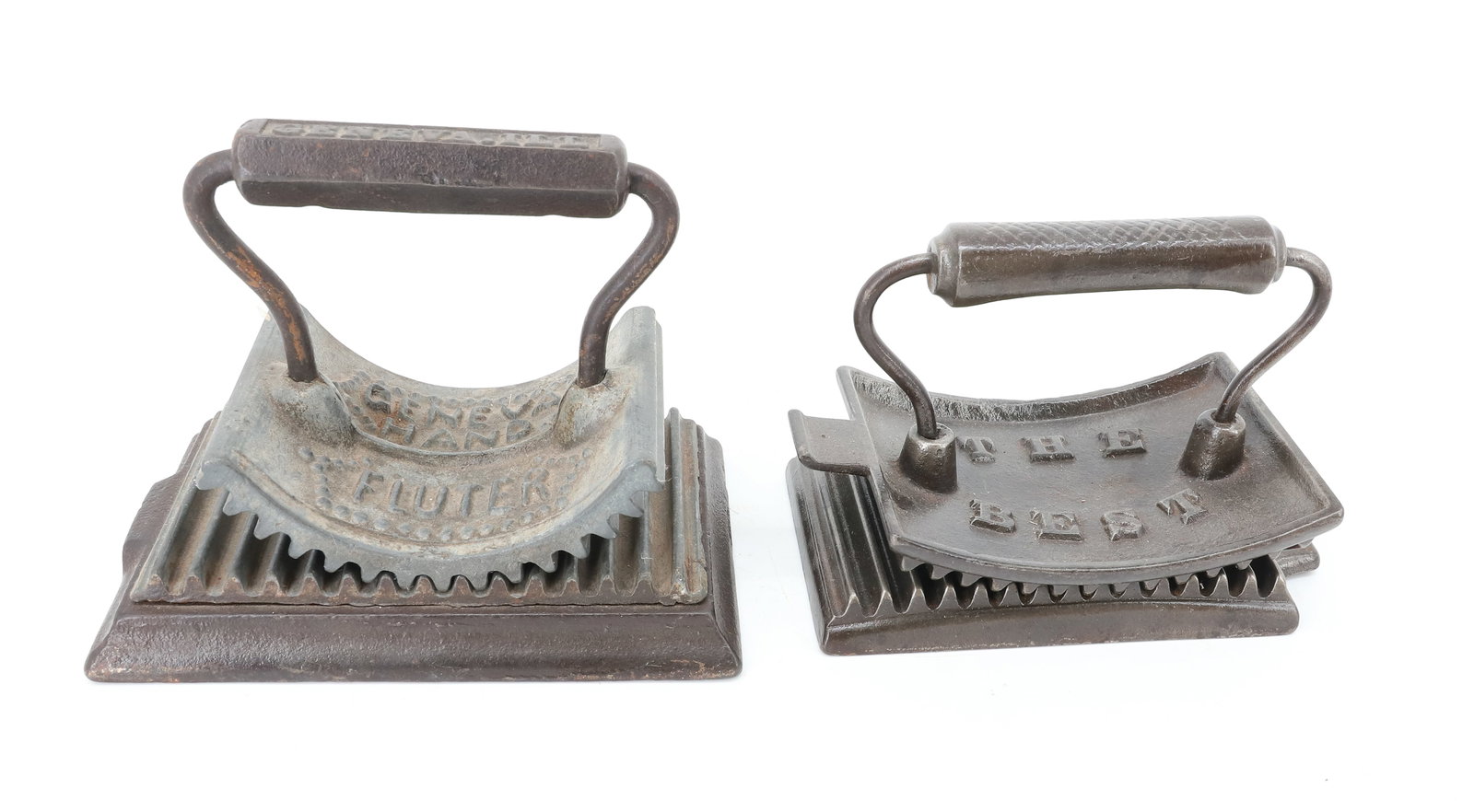 (2) ROCKER / FLUTER IRONS: INCLUDING: GENEVA HAND FLUTER (6" L.) AND "THE BEST" (5" L.) PLEASE READ CAREFULLY - ITEMS MUST BE PAID FOR THROUGH LIVE AUCTIONEERS OR WITH CASH OR CHECK IN PERSON - Terms for Purchasing and Shipping