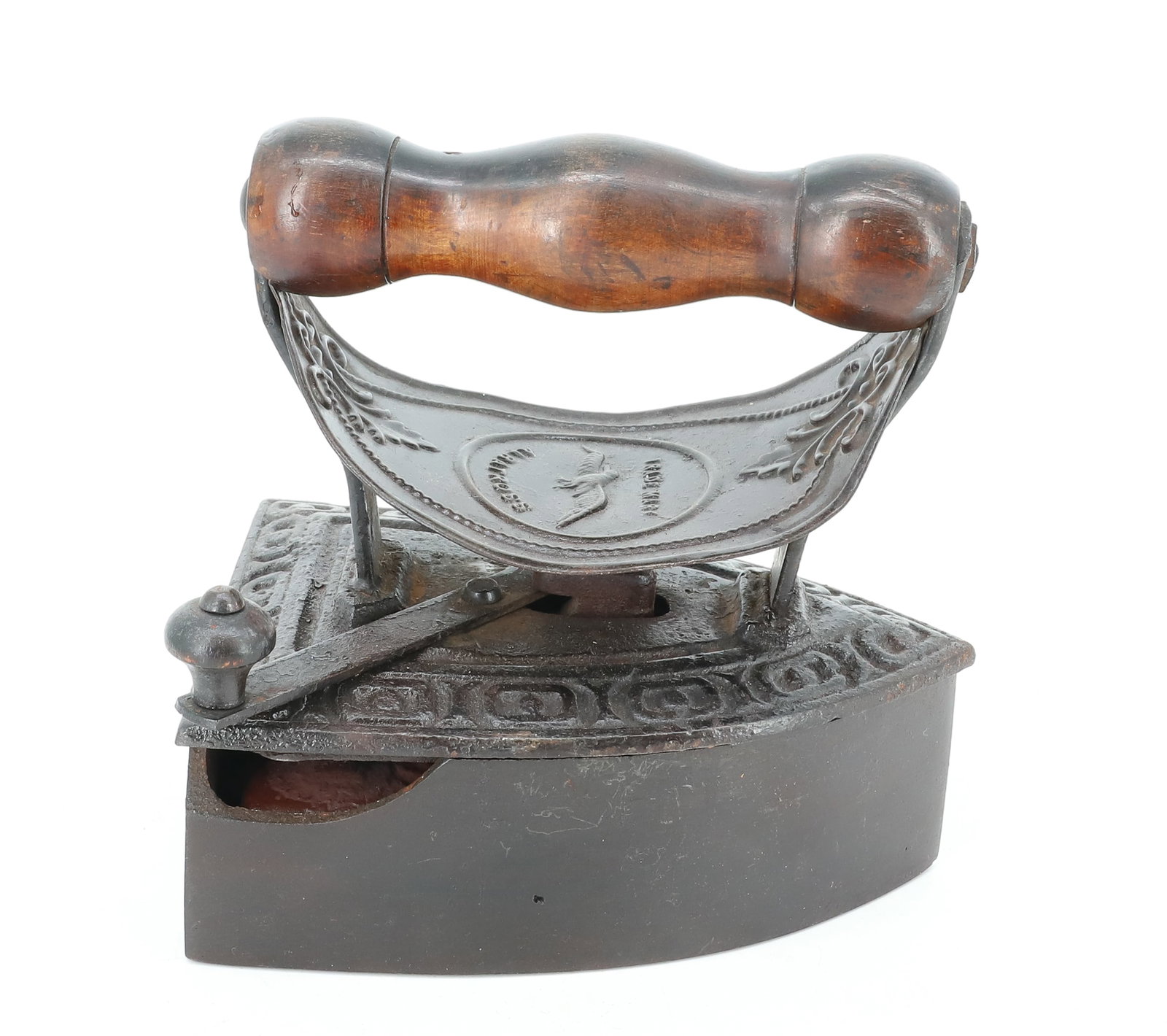 ANTIQUE SLUG IRON BY ALBATROSS: REMOVABLE TOP WITH SWING LATCH. ALBATROSS TRADEMARK HEAT SHIELD. INTERIOR SLUG. 5 3/4" L. PLEASE READ CAREFULLY - ITEMS MUST BE PAID FOR THROUGH LIVE AUCTIONEERS OR WITH CASH OR CHECK IN PERSON - Term
