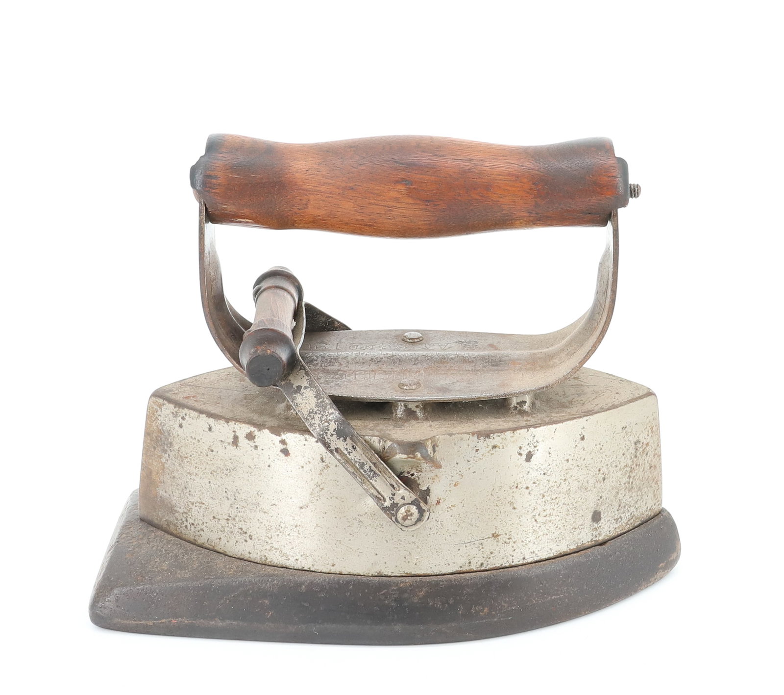 DETACHABLE SLUG IRON: ILLEGIBLE MANUFACTURER NAME. TOP LOCKING MECHANISM. UNUSUAL FORM. 7" L. PLEASE READ CAREFULLY - ITEMS MUST BE PAID FOR THROUGH LIVE AUCTIONEERS OR WITH CASH OR CHECK IN PERSON - Terms for Purchasing