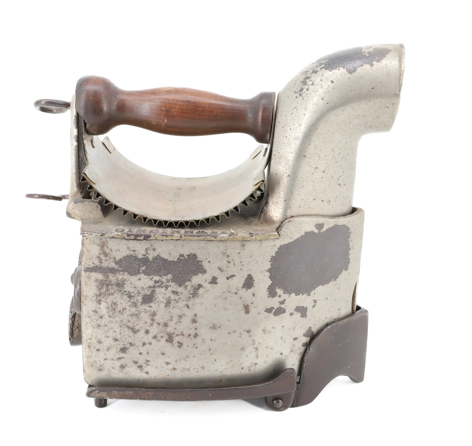 H.S. PEASE CHARCOAL IRON: REAR DAMPER, FRONT CHIMNEY. CINCINNATI, OHIO. 6 1/2" L. PLEASE READ CAREFULLY - ITEMS MUST BE PAID FOR THROUGH LIVE AUCTIONEERS OR WITH CASH OR CHECK IN PERSON - Terms for Purchasing and Shipping of