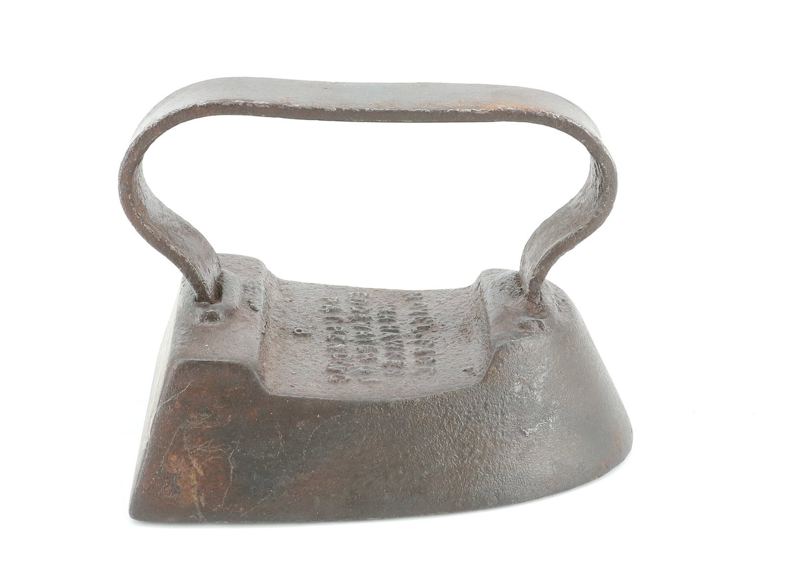 NOVEL FACE PAT. PENDING IRON: W.H. HAWKES, EDGEWATER, NJ. UNUSUAL PATTERN ON BOTTOM. 6 1/4" L. PLEASE READ CAREFULLY - ITEMS MUST BE PAID FOR THROUGH LIVE AUCTIONEERS OR WITH CASH OR CHECK IN PERSON - Terms for Purchasing and Ship