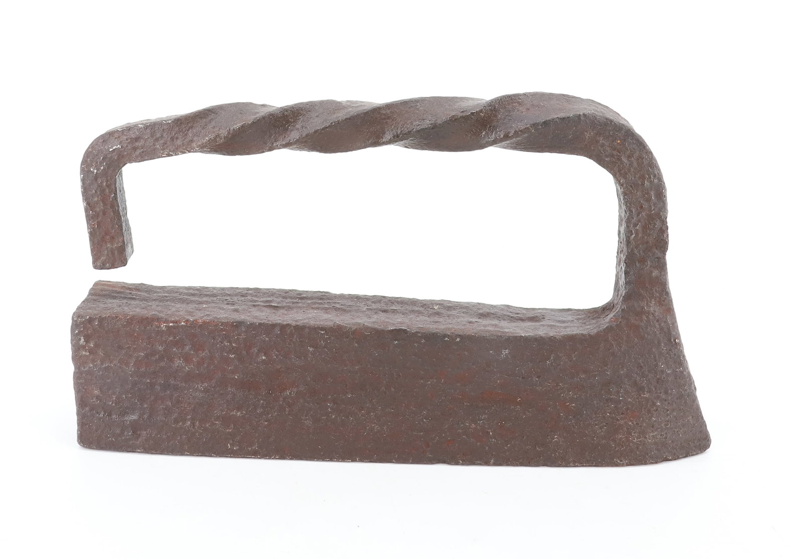 HANDWROUGHT TAILOR IRON: THIN BASE WITH 3/4 TWIST HANDLE. 11" L. PLEASE READ CAREFULLY - ITEMS MUST BE PAID FOR THROUGH LIVE AUCTIONEERS OR WITH CASH OR CHECK IN PERSON - Terms for Purchasing and Shipping of Auction Items. Pl
