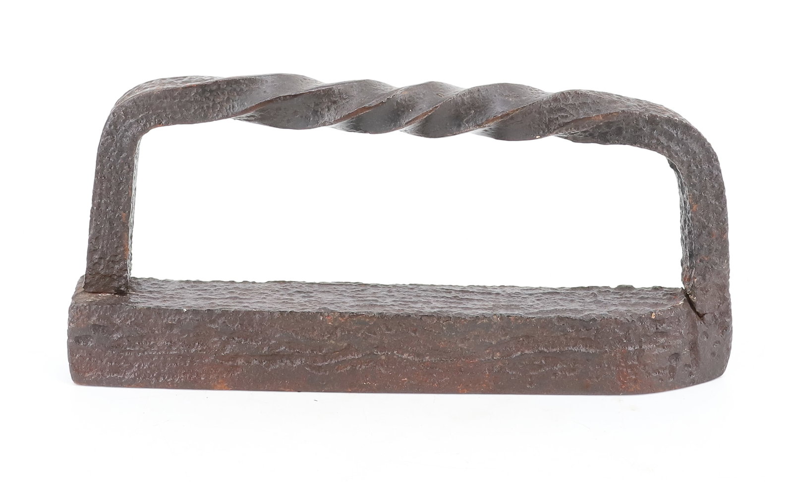 HANDWROUGHT TAILOR IRON: THIN BASE WITH TWIST HANDLE. 11 1/4" L. PLEASE READ CAREFULLY - ITEMS MUST BE PAID FOR THROUGH LIVE AUCTIONEERS OR WITH CASH OR CHECK IN PERSON - Terms for Purchasing and Shipping of Auction Items. Pl