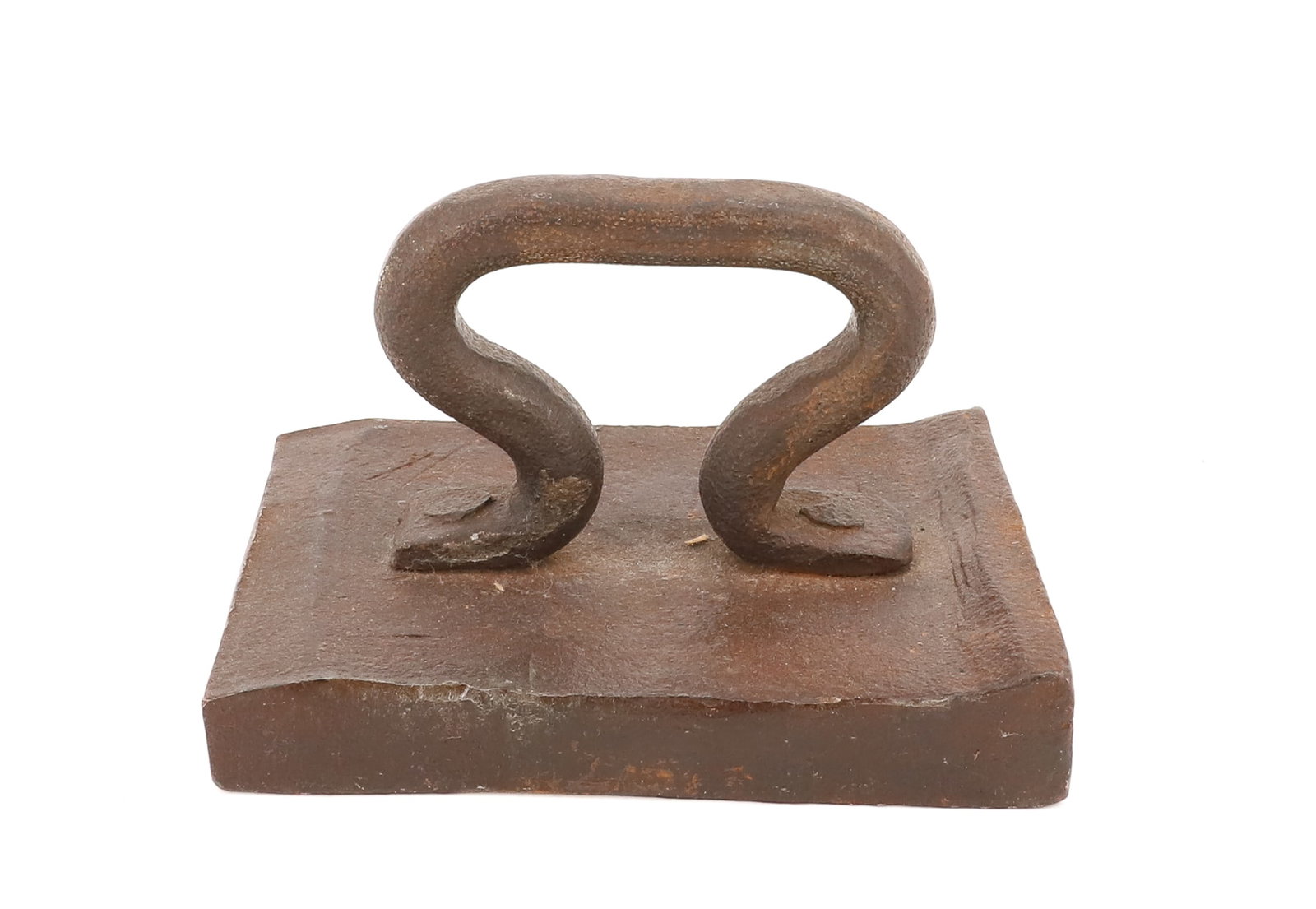 HANDMADE BILLIARD IRON: UNMARKED WITH APPLIED HANDLE. 4" X 6". PLEASE READ CAREFULLY - ITEMS MUST BE PAID FOR THROUGH LIVE AUCTIONEERS OR WITH CASH OR CHECK IN PERSON - Terms for Purchasing and Shipping of Auction Items.