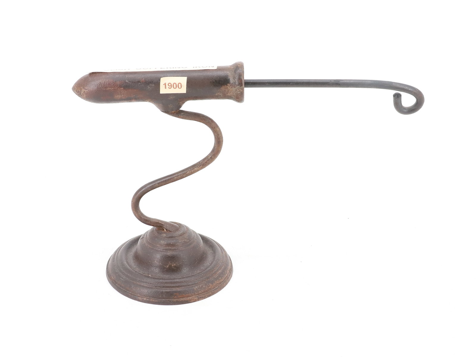 SINGLE BARREL ENGLISH GOFFERING IRON: CIRCULAR BASE WITH "S" POST. 5" BARREL WITH HEAT ROD. PLEASE READ CAREFULLY - ITEMS MUST BE PAID FOR THROUGH LIVE AUCTIONEERS OR WITH CASH OR CHECK IN PERSON - Terms for Purchasing and Shipping of Auc
