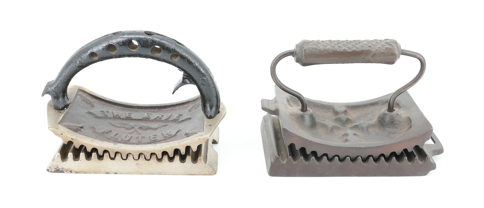 (2) ROCKER / FLUTER IRONS: THE ERIE FLUTER AND THE MAGIC FLUTER. 5 1/2" L. PLEASE READ CAREFULLY - ITEMS MUST BE PAID FOR THROUGH LIVE AUCTIONEERS OR WITH CASH OR CHECK IN PERSON - Terms for Purchasing and Shipping of Auction
