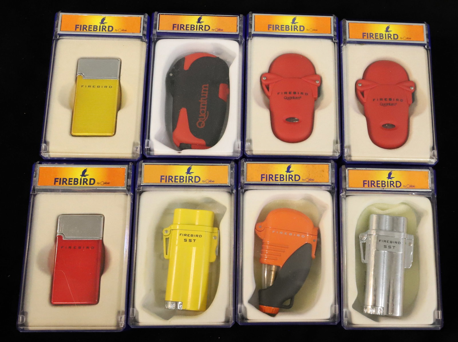 (8) Firebird Lighters by Colibri, Original Boxes: Various Styles and Colors. PLEASE READ CAREFULLY - ITEMS MUST BE PAID FOR THROUGH LIVE AUCTIONEERS OR WITH CASH OR CHECK IN PERSON - Terms for Purchasing and Shipping of Auction Items. Please read car