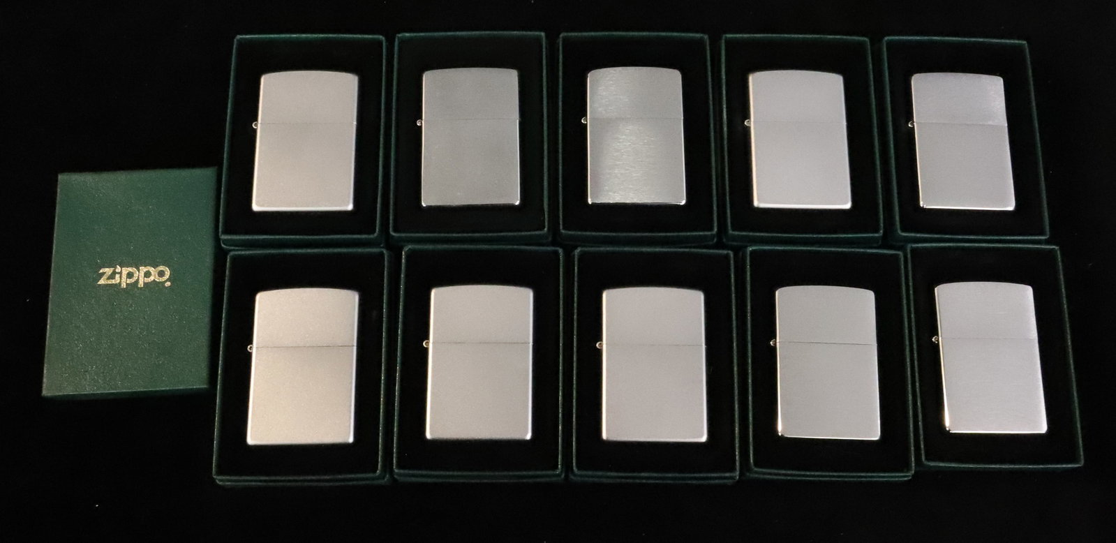(10) Zippo Lighters, New in Boxes: Brushed Metal. PLEASE READ CAREFULLY - ITEMS MUST BE PAID FOR THROUGH LIVE AUCTIONEERS OR WITH CASH OR CHECK IN PERSON - Terms for Purchasing and Shipping of Auction Items. Please read carefully befor