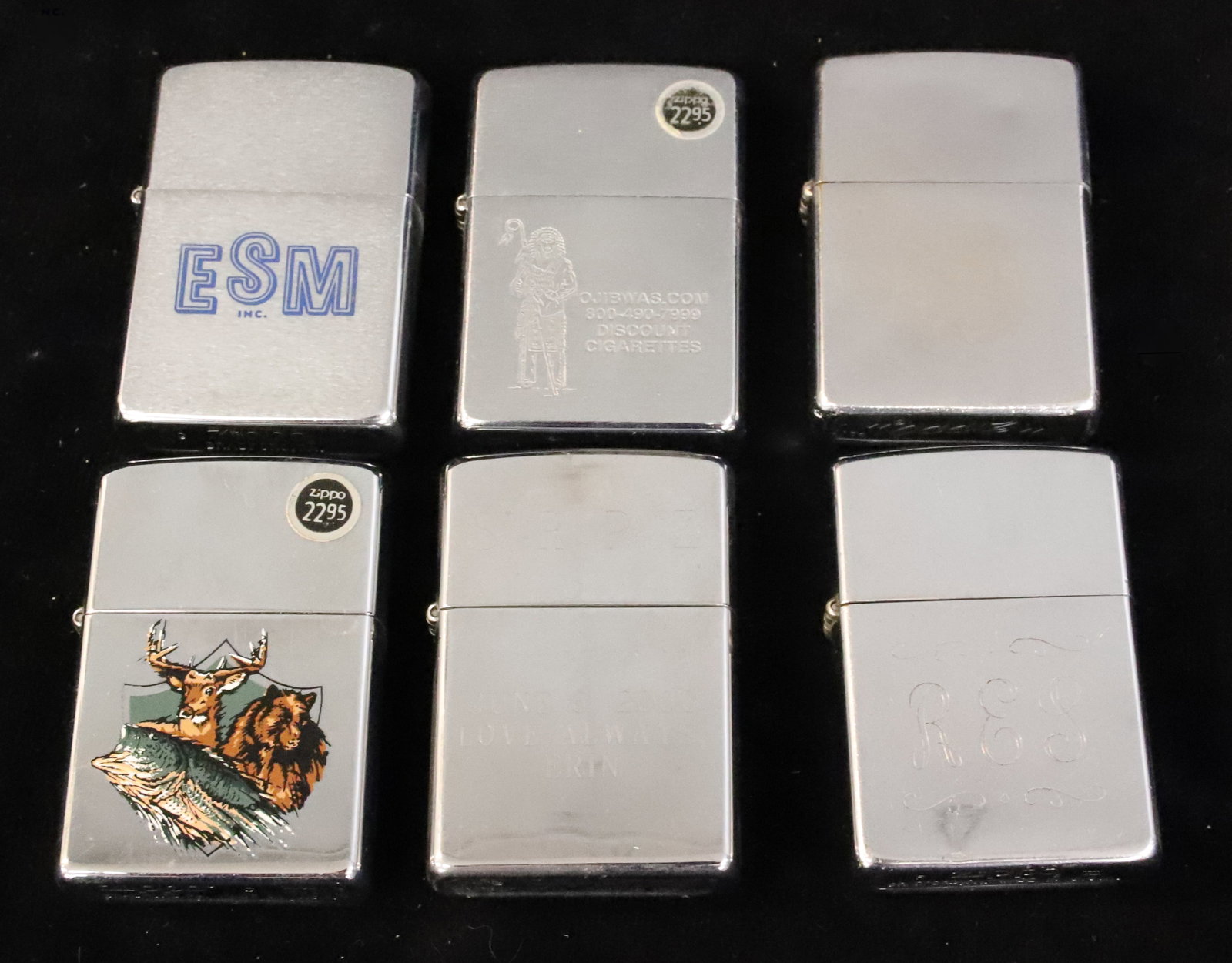 (6) Zippo Lighters: Some engraving and decoration. PLEASE READ CAREFULLY - ITEMS MUST BE PAID FOR THROUGH LIVE AUCTIONEERS OR WITH CASH OR CHECK IN PERSON - Terms for Purchasing and Shipping of Auction Items. Please read