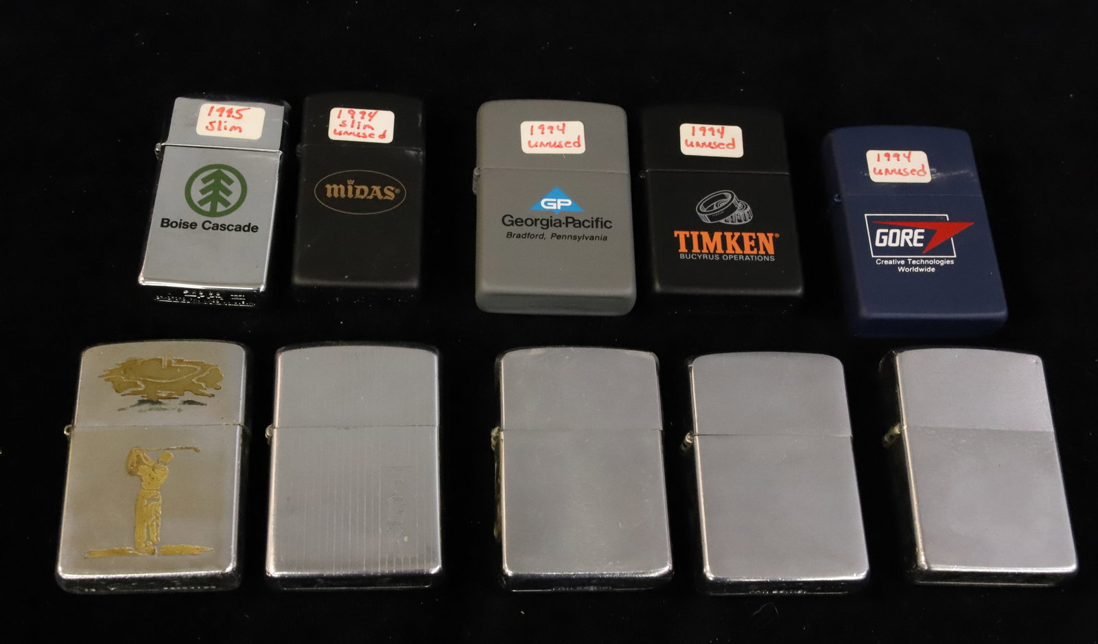 (10) Zippo Lighters: Brushed Metal Finish and Advertising Lighters. PLEASE READ CAREFULLY - ITEMS MUST BE PAID FOR THROUGH LIVE AUCTIONEERS OR WITH CASH OR CHECK IN PERSON - Terms for Purchasing and Shipping of Auction It