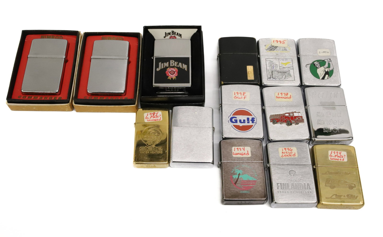 (14) Zippo and Nimrod Lighters: (12) Zippo (some advertising) and (2) Nimrod Commander in Boxes. PLEASE READ CAREFULLY - ITEMS MUST BE PAID FOR THROUGH LIVE AUCTIONEERS OR WITH CASH OR CHECK IN PERSON - Terms for Purchasing and