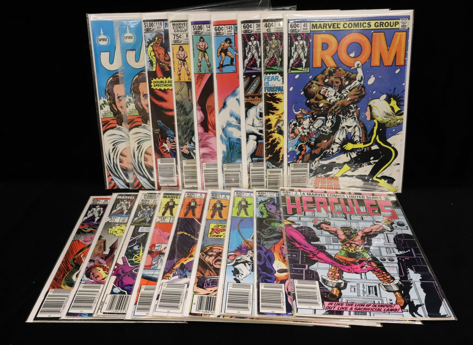 (18) Marvel Comics comic books: Rom, "Indiana Jones", "Hercules", etc. PLEASE READ CAREFULLY - ITEMS MUST BE PAID FOR THROUGH LIVE AUCTIONEERS OR WITH CASH OR CHECK IN PERSON - Terms for Purchasing and Shipping of Auction Items.