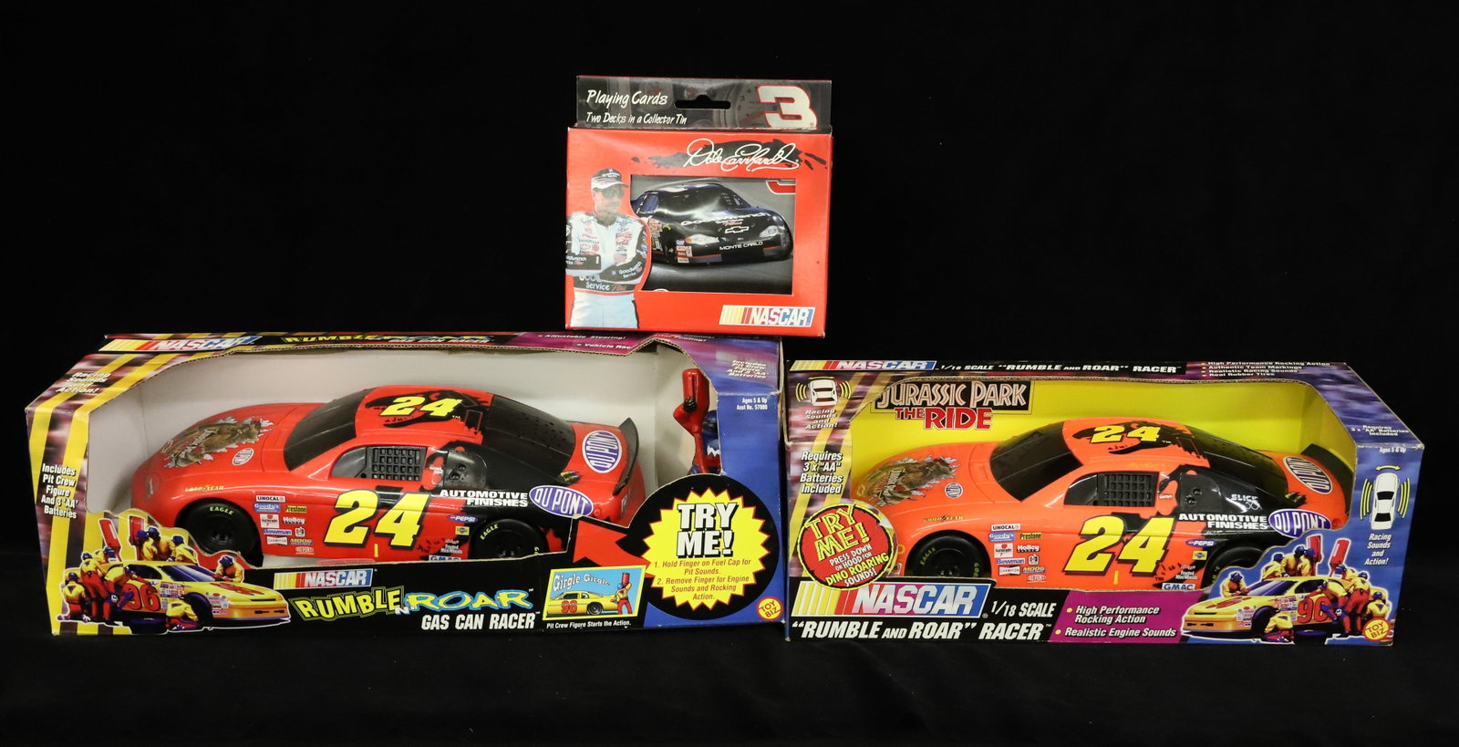 Lot of NASCAR Collectibles: Including: Rumble and Roar Racers #24 and Dale Earnhardt Playing Cards. Original Packaging. PLEASE READ CAREFULLY - ITEMS MUST BE PAID FOR THROUGH LIVE AUCTIONEERS OR WITH CASH OR CHECK IN PERSON -