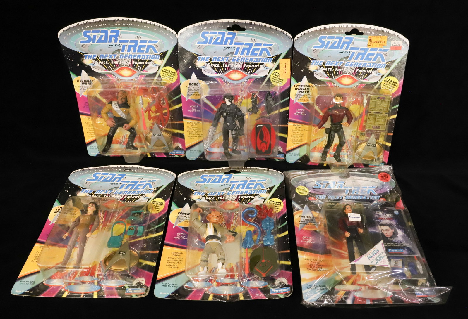 Lot of Star Trek, The Next Generation Action Figures: (6) in Original Packaging. PLEASE READ CAREFULLY - ITEMS MUST BE PAID FOR THROUGH LIVE AUCTIONEERS OR WITH CASH OR CHECK IN PERSON - Terms for Purchasing and Shipping of Auction Items. Please read