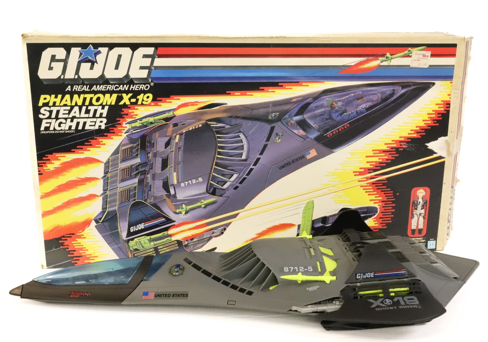 G.I. Joe Phantom X-19 Stealth Fighter w/ Box: 1988 Hasbro. PLEASE READ CAREFULLY - ITEMS MUST BE PAID FOR THROUGH LIVE AUCTIONEERS OR WITH CASH OR CHECK IN PERSON - Terms for Purchasing and Shipping of Auction Items. Please read carefully before 