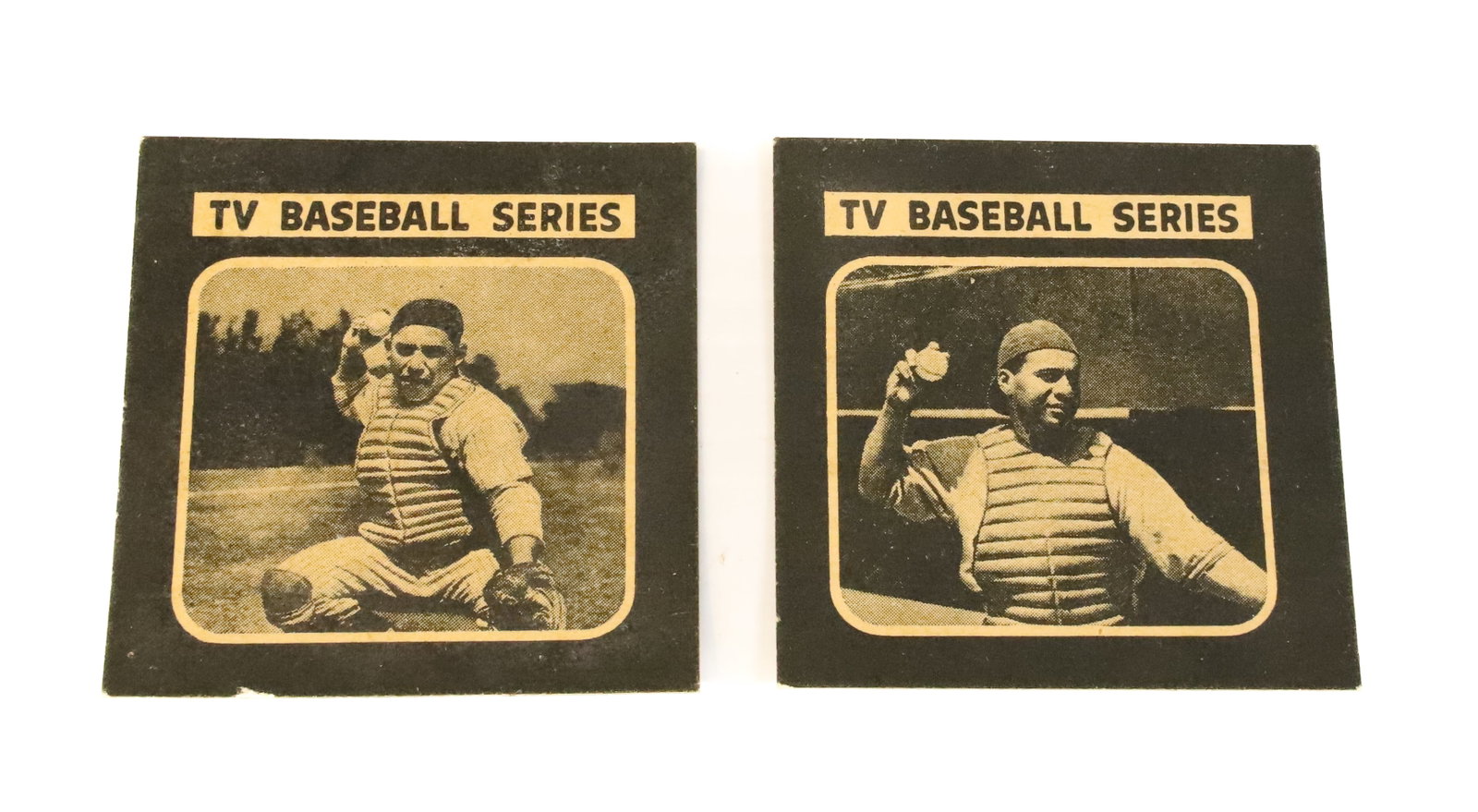 1950 Roy Campanella and Yogi Berra Drake's Cookies Cards: (2) TV Baseball Series Cards (#6 and #24). PLEASE READ CAREFULLY - ITEMS MUST BE PAID FOR THROUGH LIVE AUCTIONEERS OR WITH CASH OR CHECK IN PERSON - Terms for Purchasing and Shipping of Auction Items.