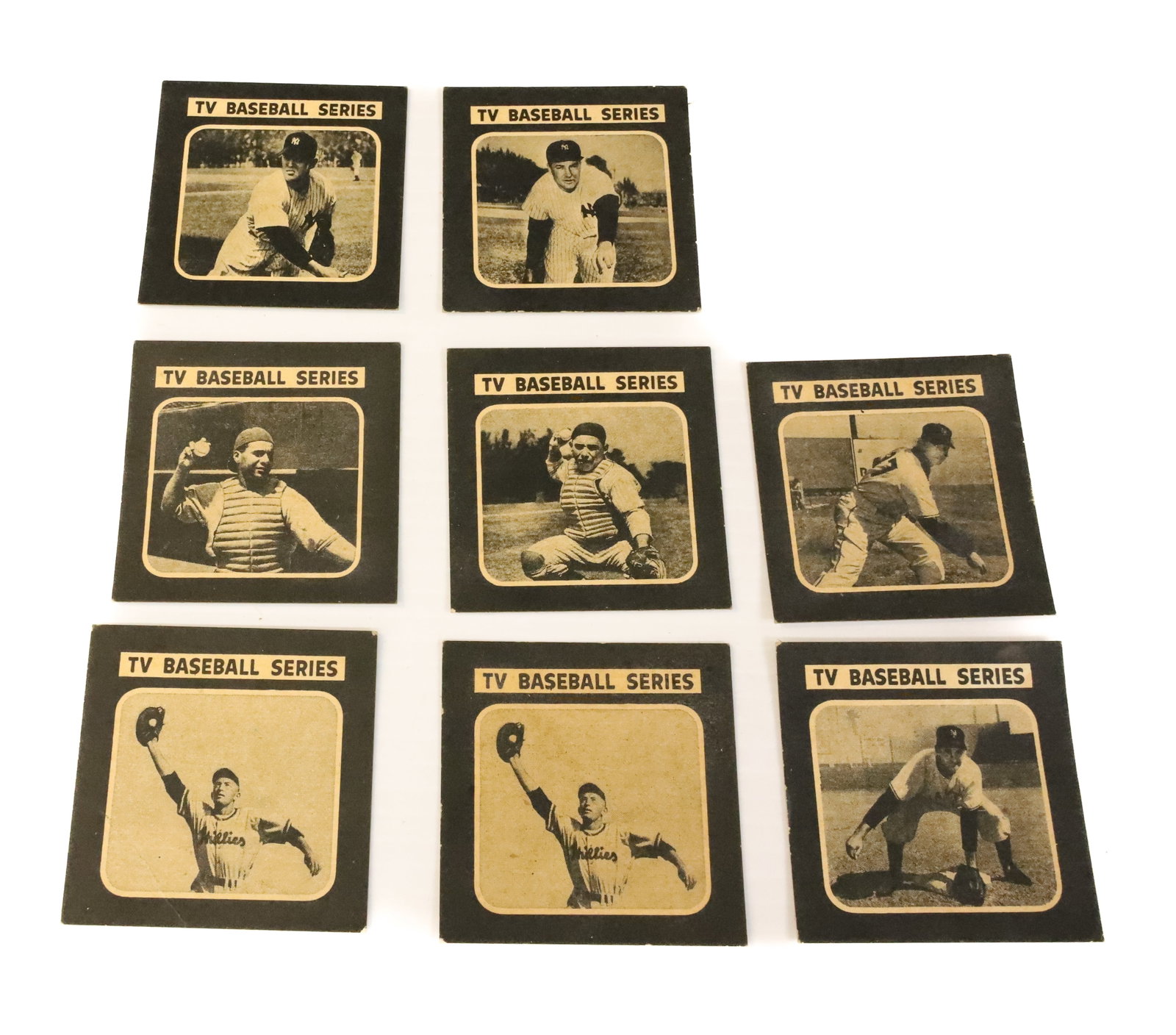 Lot of 1950 Drake's Cookies Baseball Cards: Including: Campanella, Berra, Page, Reynolds, Jones, Dark, Waitkus. PLEASE READ CAREFULLY - ITEMS MUST BE PAID FOR THROUGH LIVE AUCTIONEERS OR WITH CASH OR CHECK IN PERSON - Terms for Purchasing and S