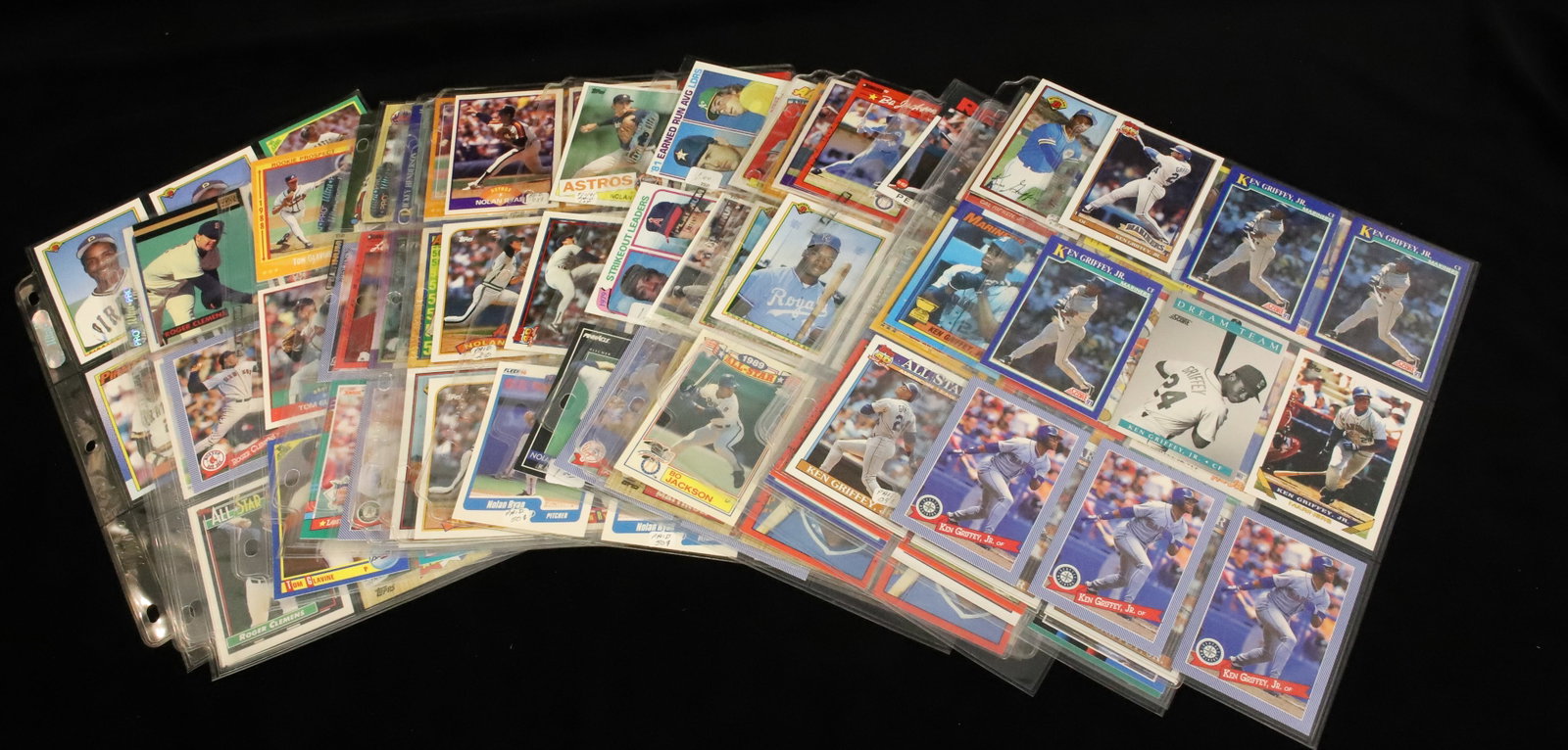 Lot of Popular Baseball Player Cards: Including: Barry Bonds, Roger Clemens, Tom Glavine, Len Dykstra, Reggie Jackson, Ricky Henderson, Nolan Ryan, Bo Jackson, Don Mattingly, Pete Rose, Cal Ripken and Ken Griffey Jr. PLEASE READ CAREFULLY