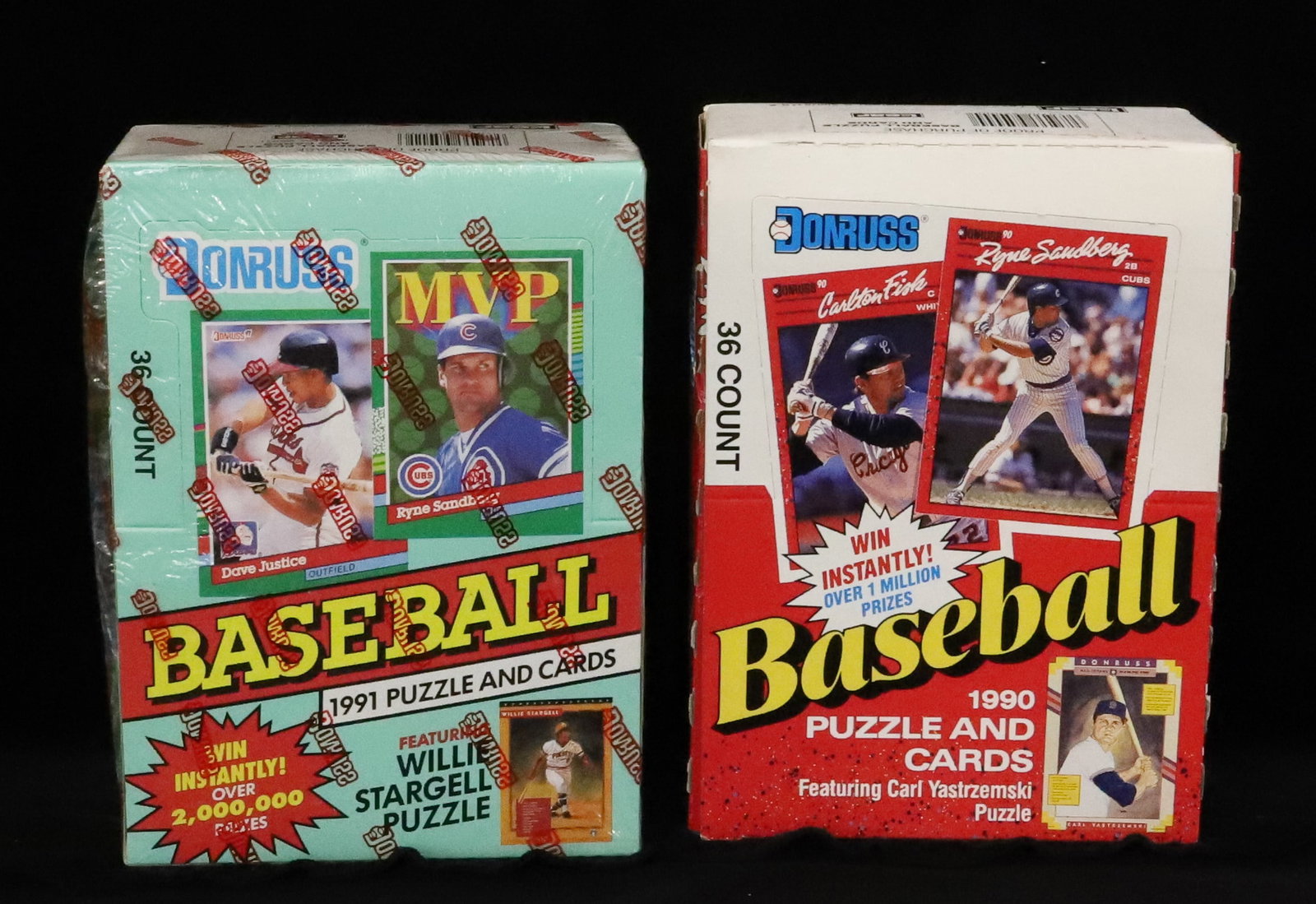 1990 and 1991 Donruss NIB Baseball Cards: 36 packs in each. PLEASE READ CAREFULLY - ITEMS MUST BE PAID FOR THROUGH LIVE AUCTIONEERS OR WITH CASH OR CHECK IN PERSON - Terms for Purchasing and Shipping of Auction Items. Please read carefully be