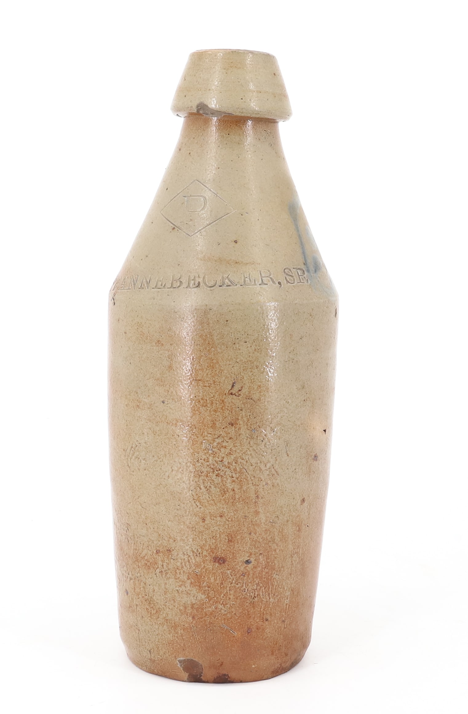 BLUE DECORATED STONEWARE BOTTLE (1 of 8)