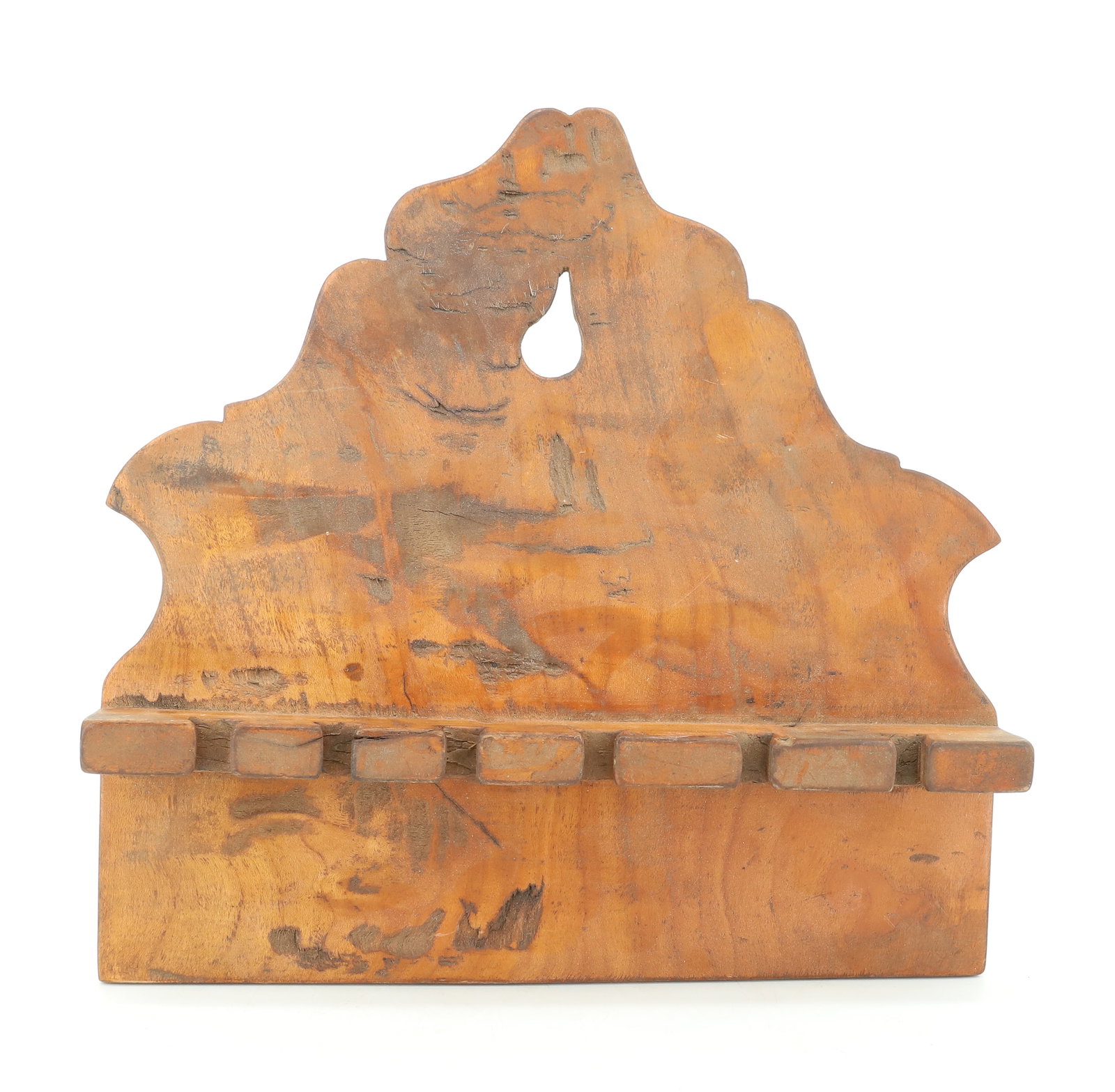 TIGER MAPLE SPOON HOLDER: WALL HANGING WITH FIGURED BACK, HOLDS 6 UTENSILS OR SPOONS - 9 3/4" X 10" PLEASE READ CAREFULLY - ITEMS MUST BE PAID FOR THROUGH LIVE AUCTIONEERS OR WITH CASH OR CHECK IN PERSON - Terms for
