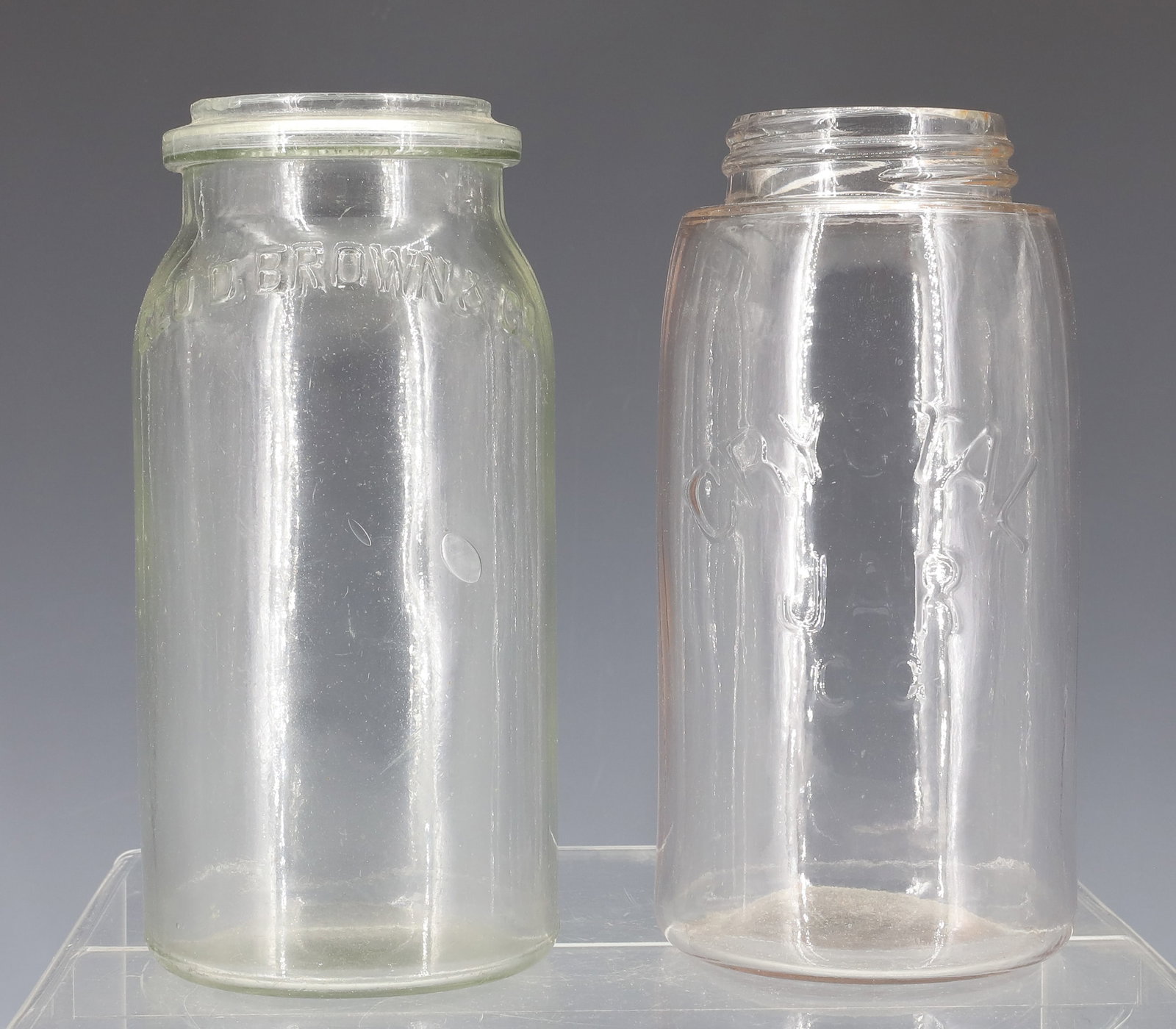 (2) EMBOSSED GLASS FRUIT JARS (1 of 5)