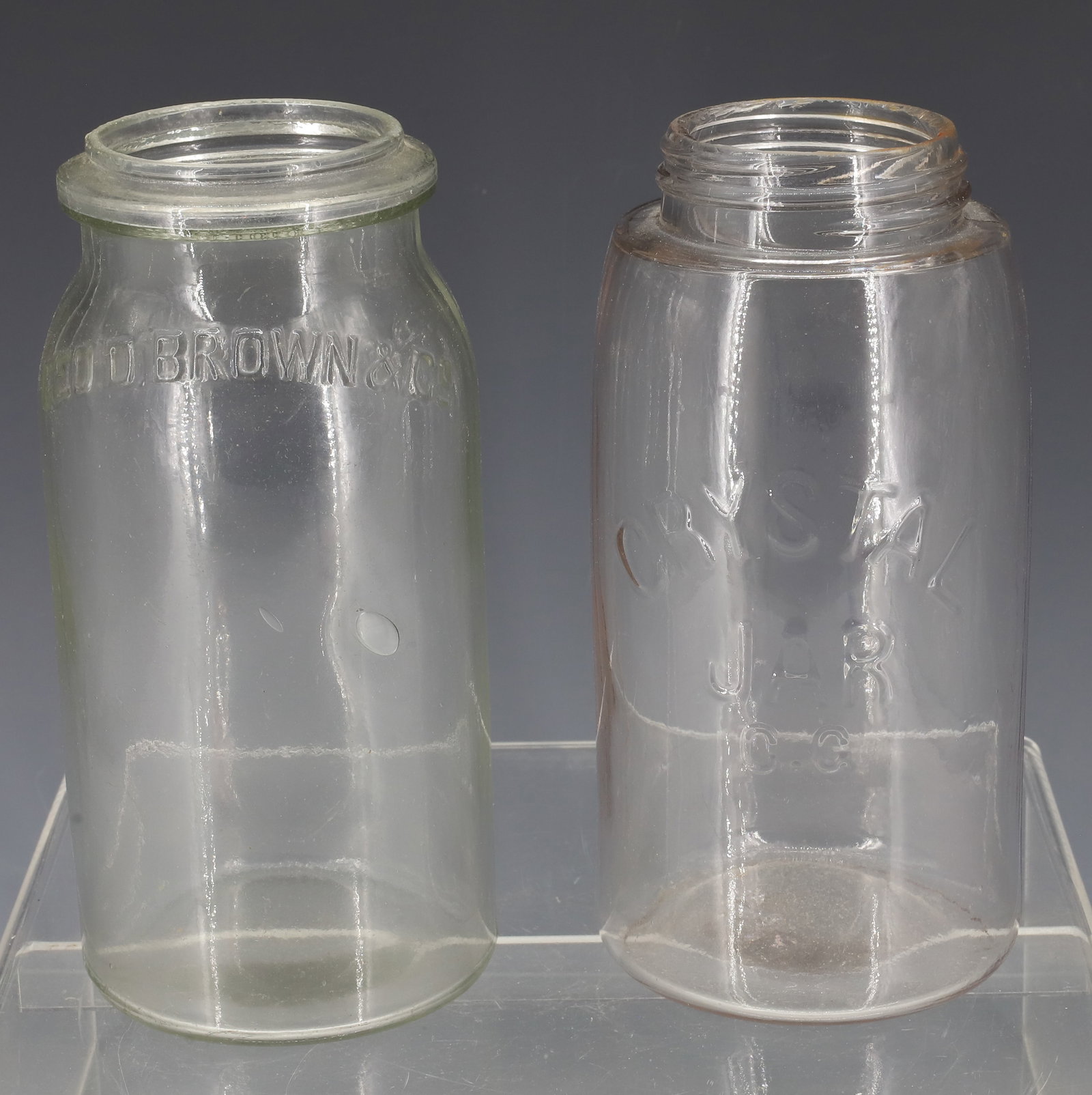 (2) EMBOSSED GLASS FRUIT JARS - 2