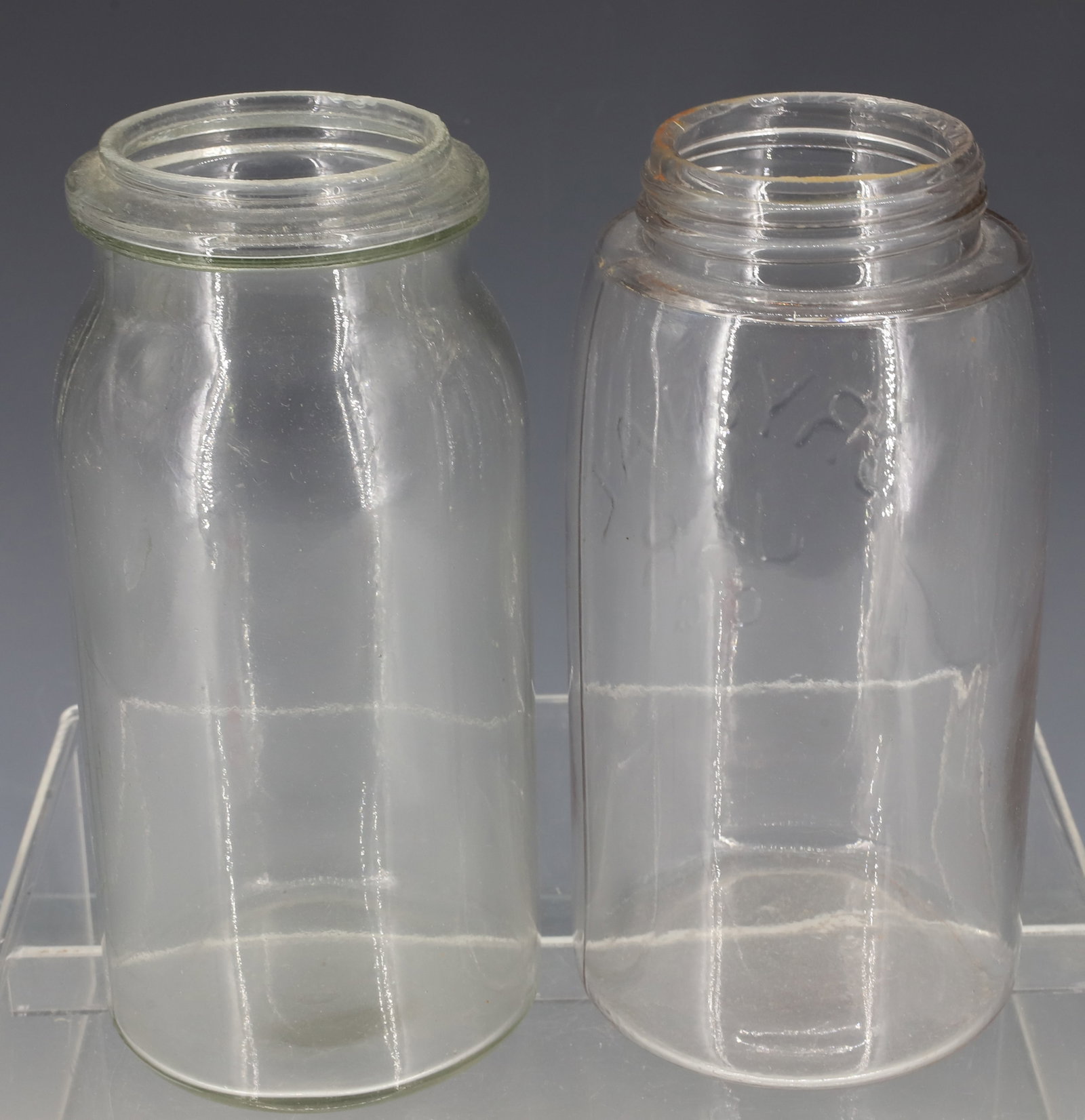 (2) EMBOSSED GLASS FRUIT JARS - 3