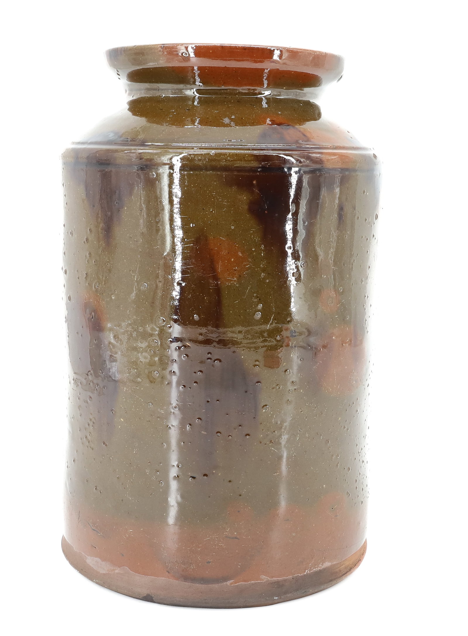 MULTI COLOR GLAZED REDWARE JAR - 2