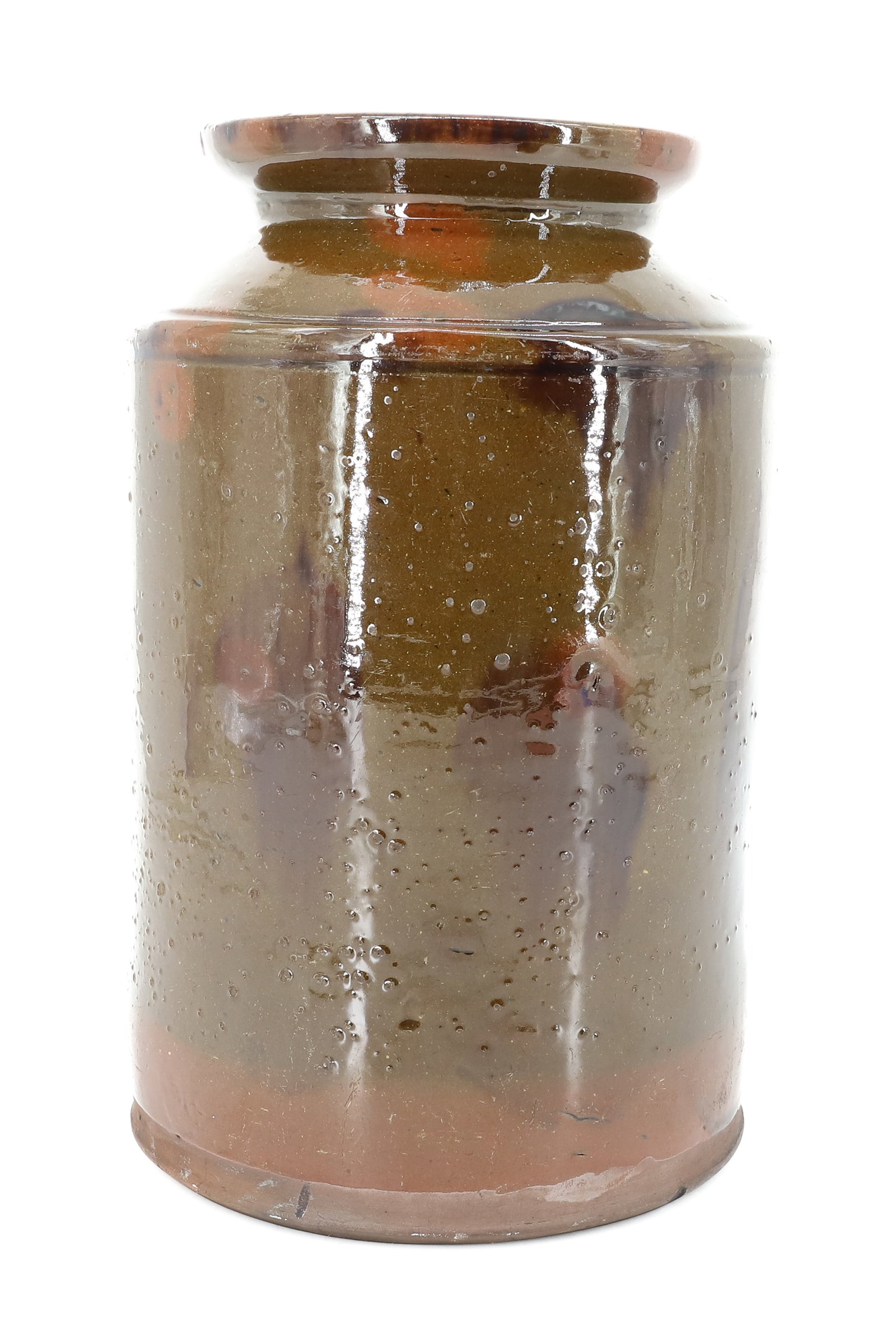 MULTI COLOR GLAZED REDWARE JAR - 3