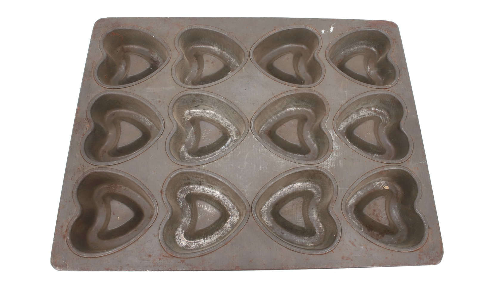 ANTIQUE TIN HEART BAKING TRAY: (12) HEARTS. RECTANGULAR BODY. 17" X 13". PLEASE READ CAREFULLY - ITEMS MUST BE PAID FOR THROUGH LIVE AUCTIONEERS OR WITH CASH OR CHECK IN PERSON - Terms for Purchasing and Shipping of Auction Items.