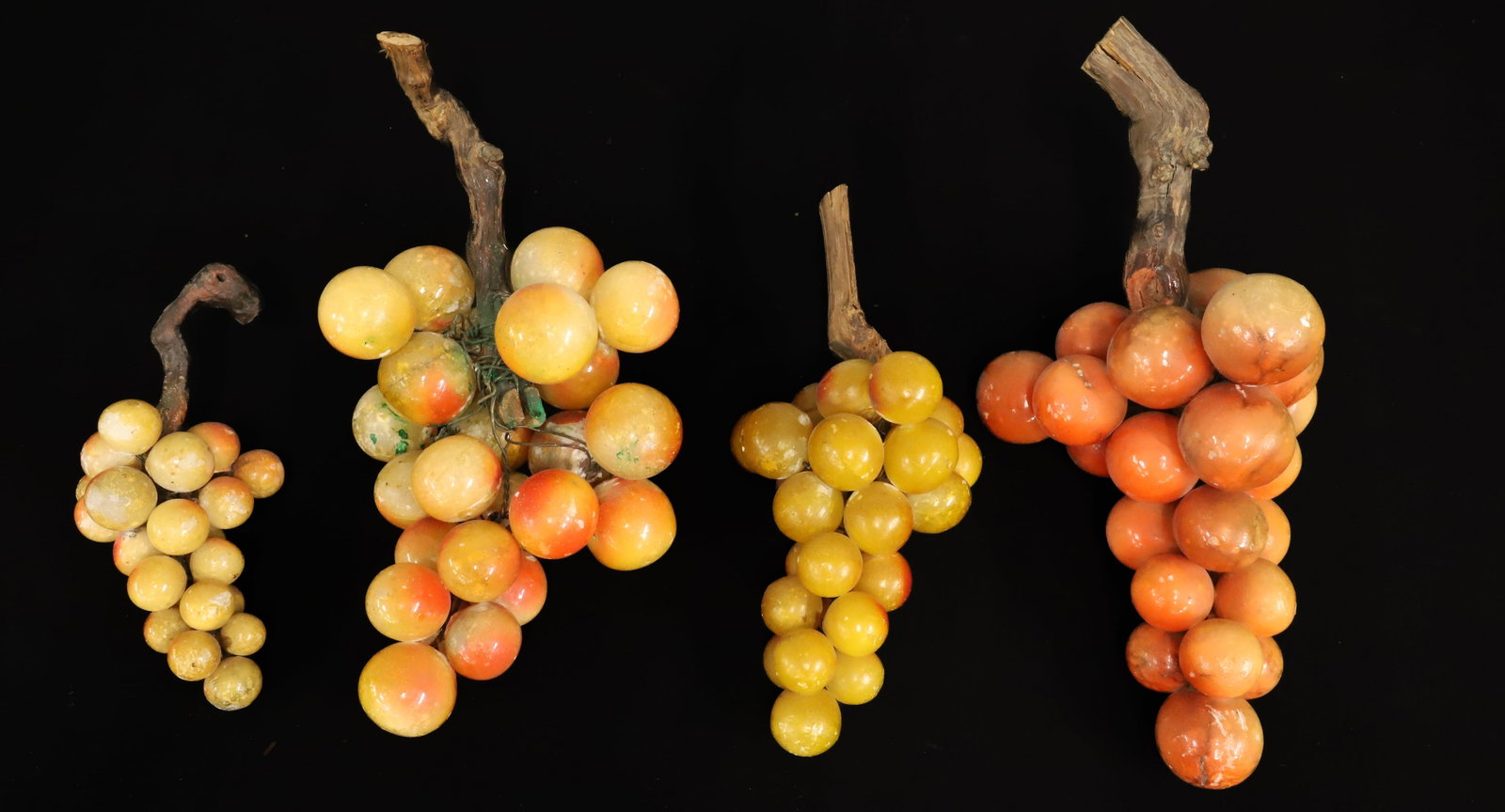 GRAPE STONE FRUIT LOT: (4) BUNCHES OF GRAPES IN VARIOUS SIZE AND COLORS, 10" TO 16" PLEASE READ CAREFULLY - ITEMS MUST BE PAID FOR THROUGH LIVE AUCTIONEERS OR WITH CASH OR CHECK IN PERSON - Terms for Purchasing and