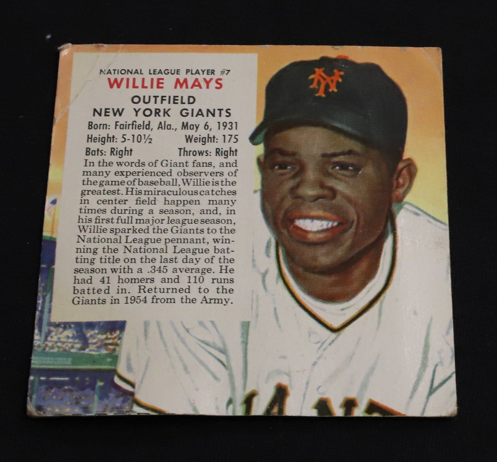 WILLIE MAYS 1955 RED MAN TOBACCO CARD (1 of 2)