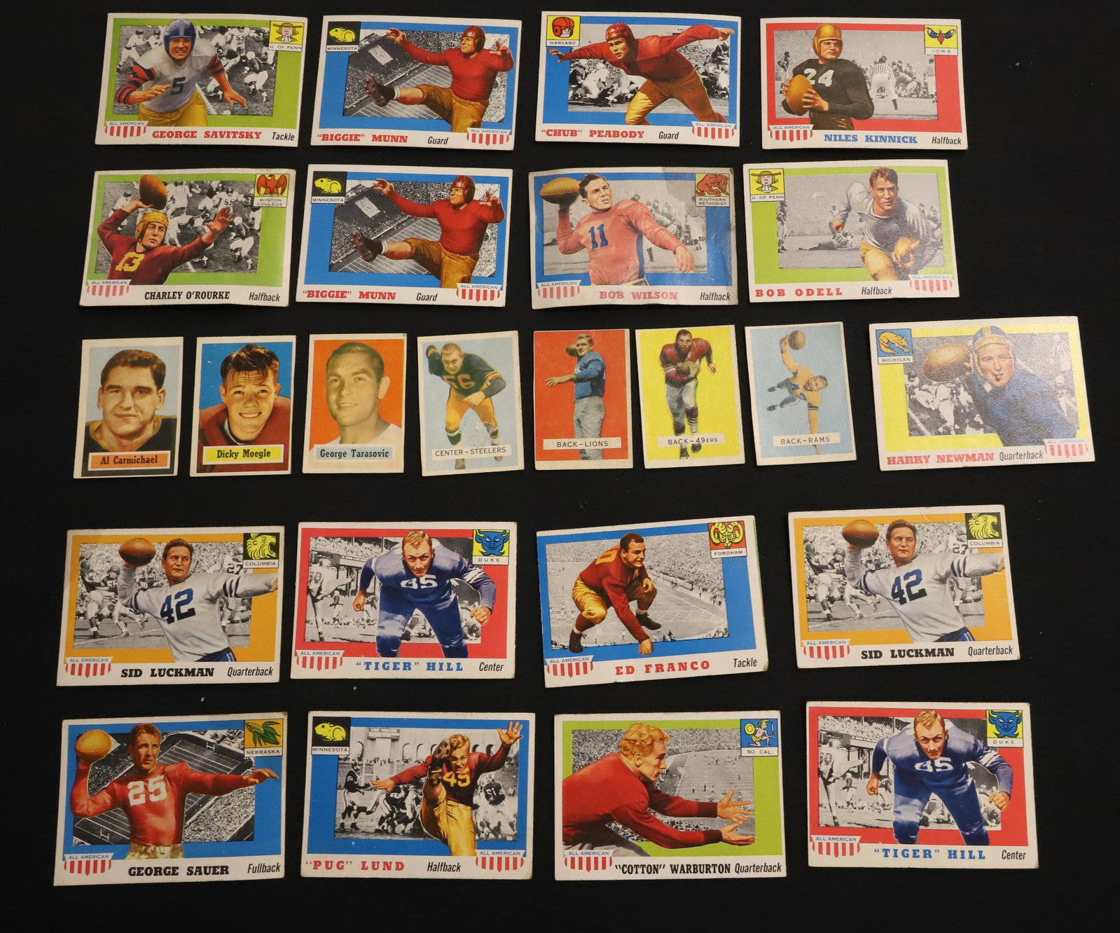 LOT OF (17) TOPPS ALL-AMERICAN FOOTBALL CARDS: 1955. PLUS, (7) 1950S TOPPS/FLEER CARDS. PLEASE READ CAREFULLY - ITEMS MUST BE PAID FOR THROUGH LIVE AUCTIONEERS OR WITH CASH OR CHECK IN PERSON - Terms for Purchasing and Shipping of Auction Items.