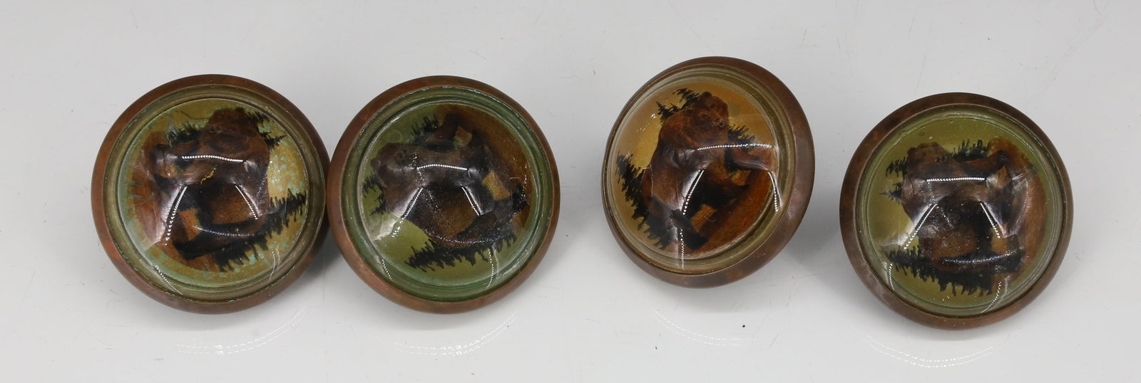 (4) BEAR BRIDLE BUTTONS, ROSETTES: UNUSUAL BEAR MOTIF HORSE BRIDLE BUTTONS. PLEASE READ CAREFULLY - ITEMS MUST BE PAID FOR THROUGH LIVE AUCTIONEERS OR WITH CASH OR CHECK IN PERSON - Terms for Purchasing and Shipping of Auction Items.