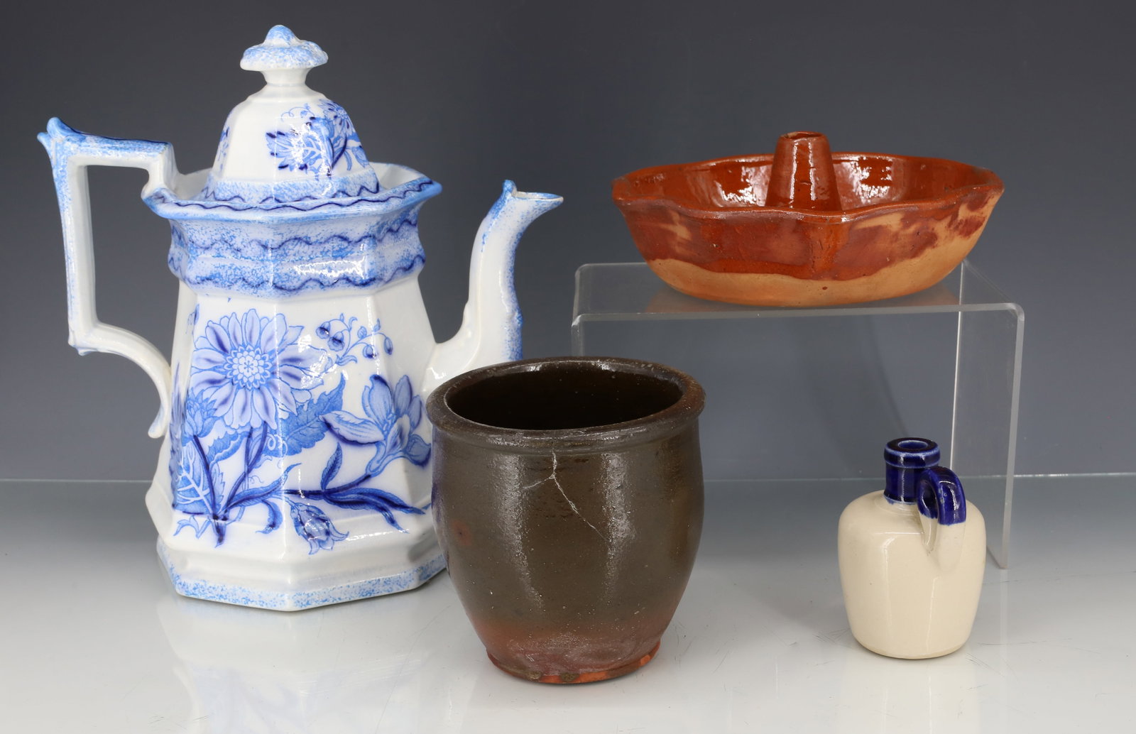 TRANSFERWARE TEAPOT AND REDWARE POTTERY - 3